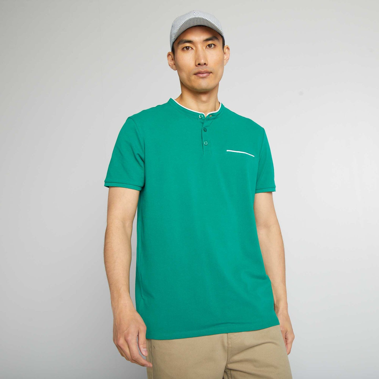 Polo   col mao en piqu  de coton Vert