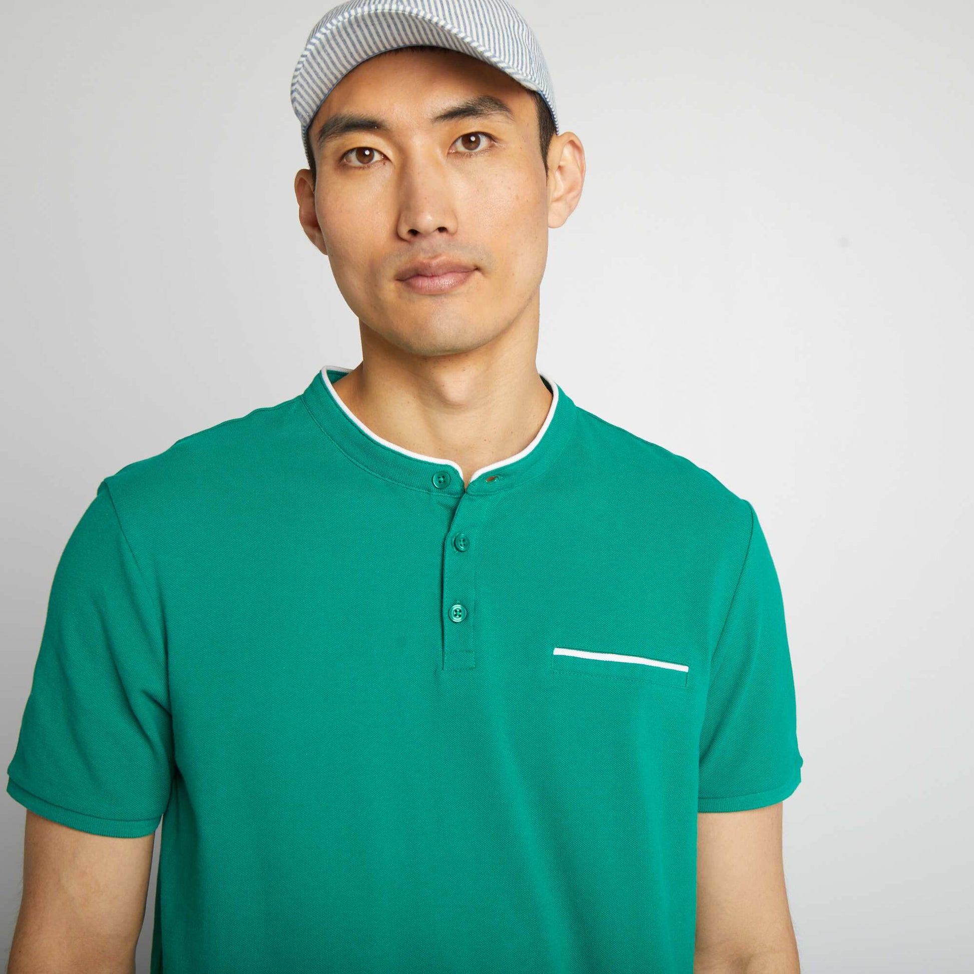 Polo col mao en piqu de coton Vert