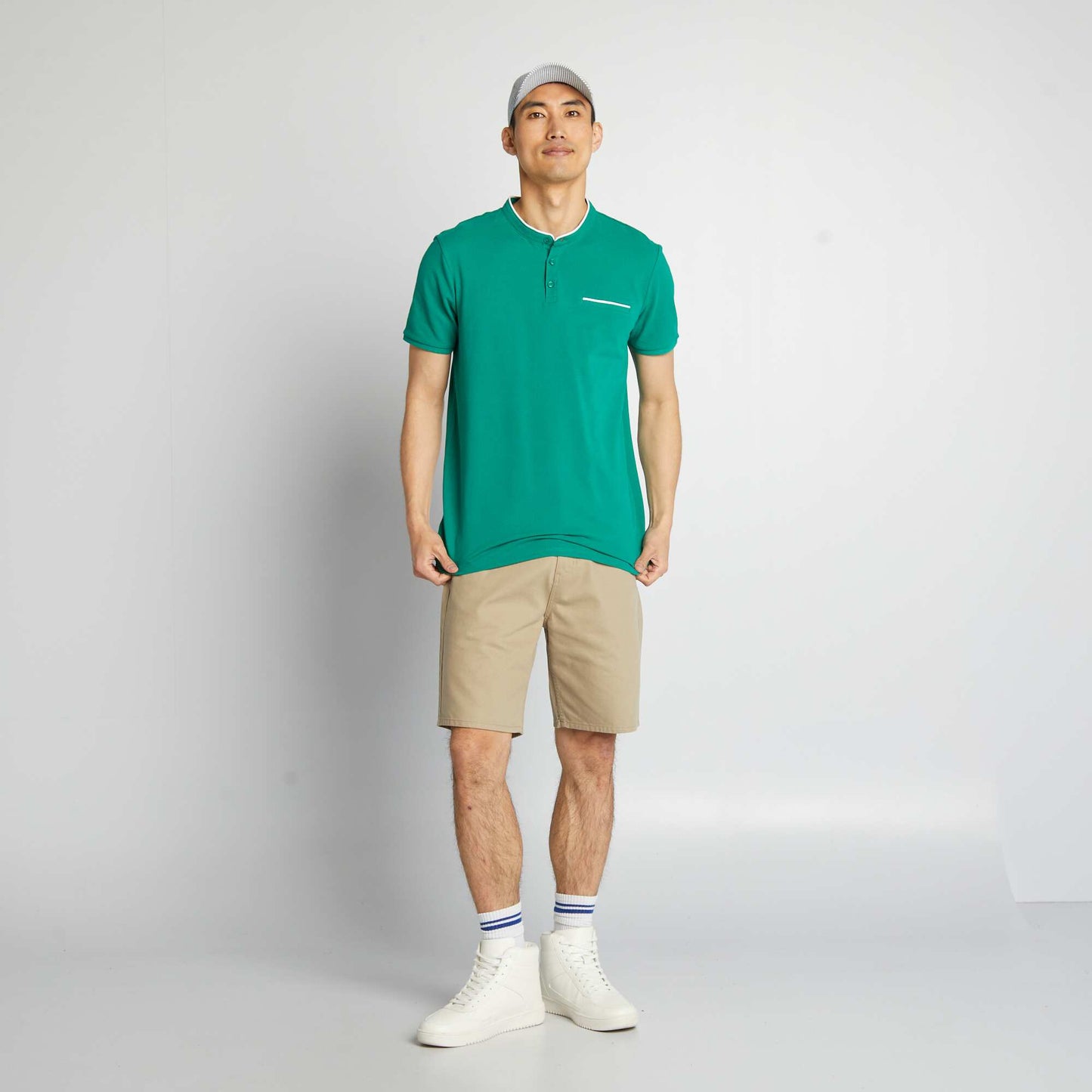 Polo   col mao en piqu  de coton Vert