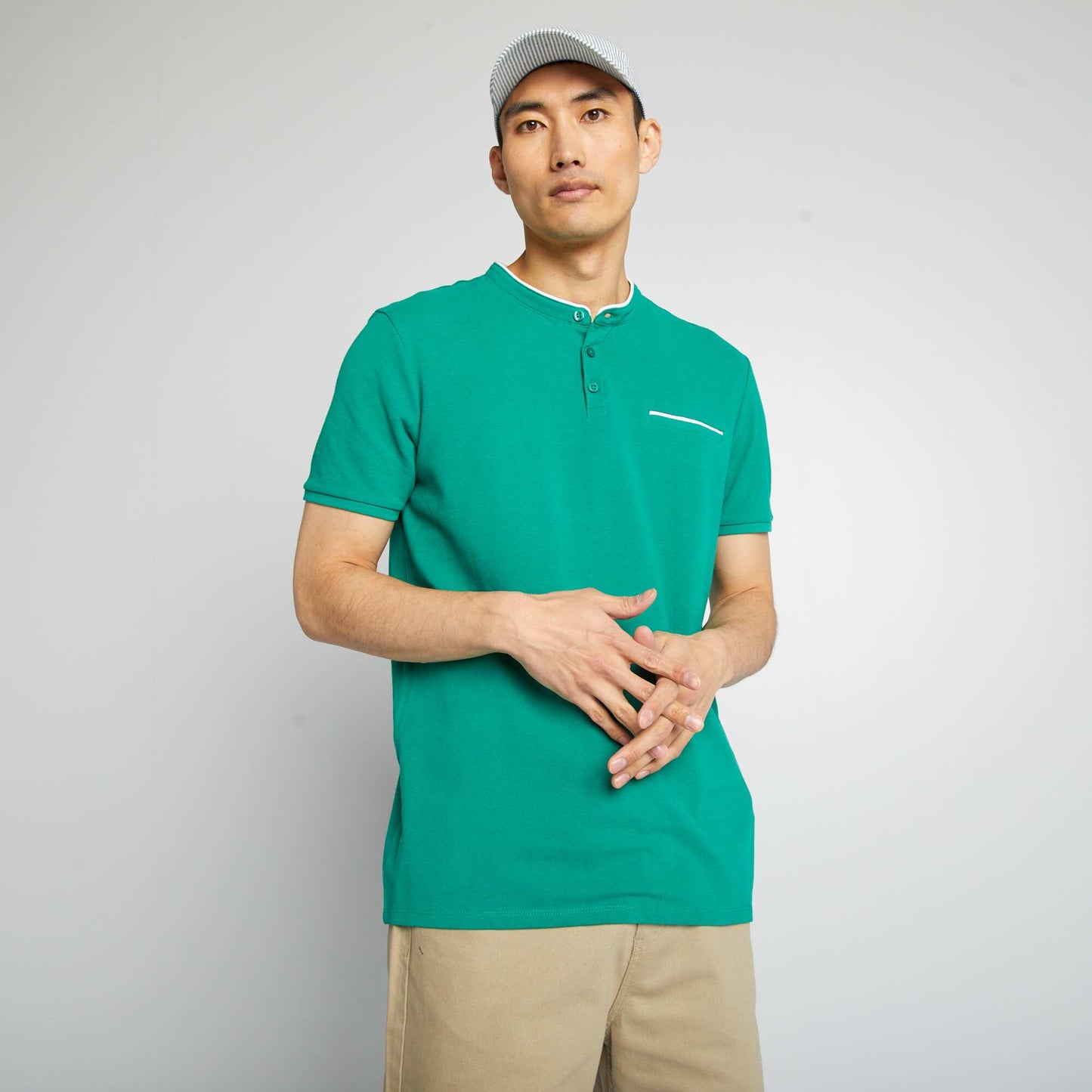 Polo   col mao en piqu  de coton Vert