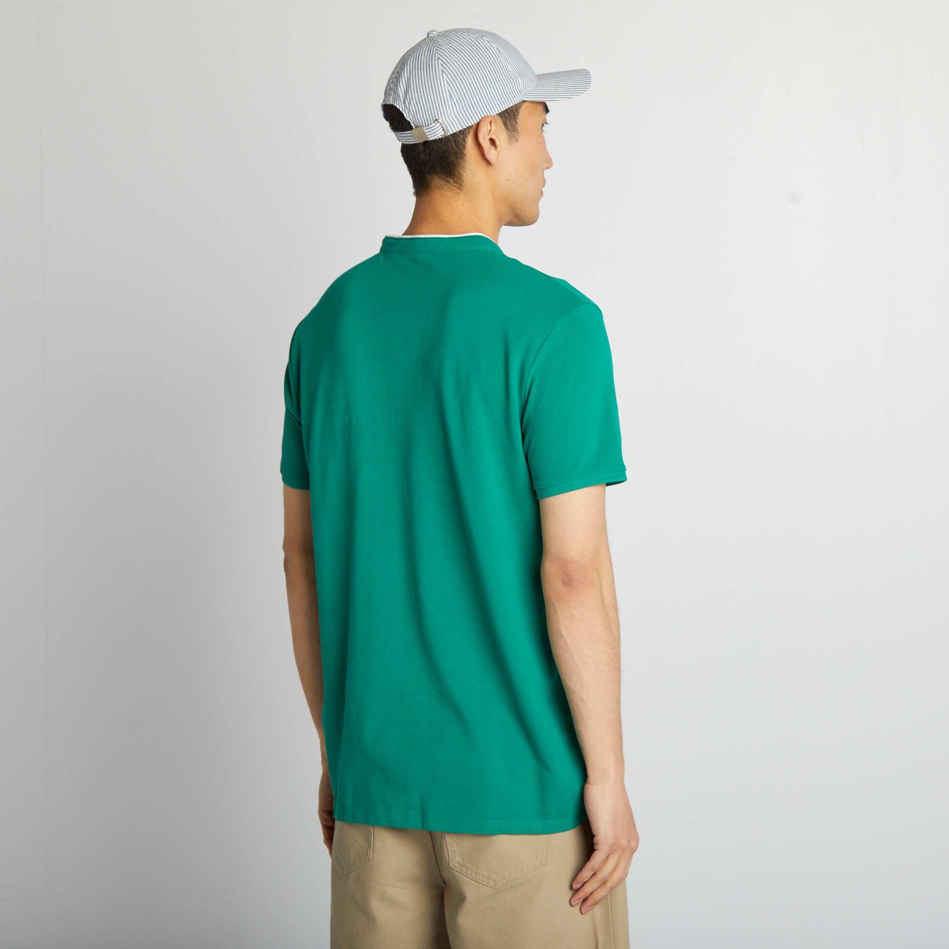 Polo col mao en piqu de coton Vert