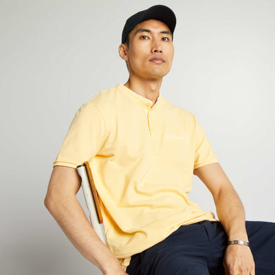 Polo col mao en piqu de coton Jaune