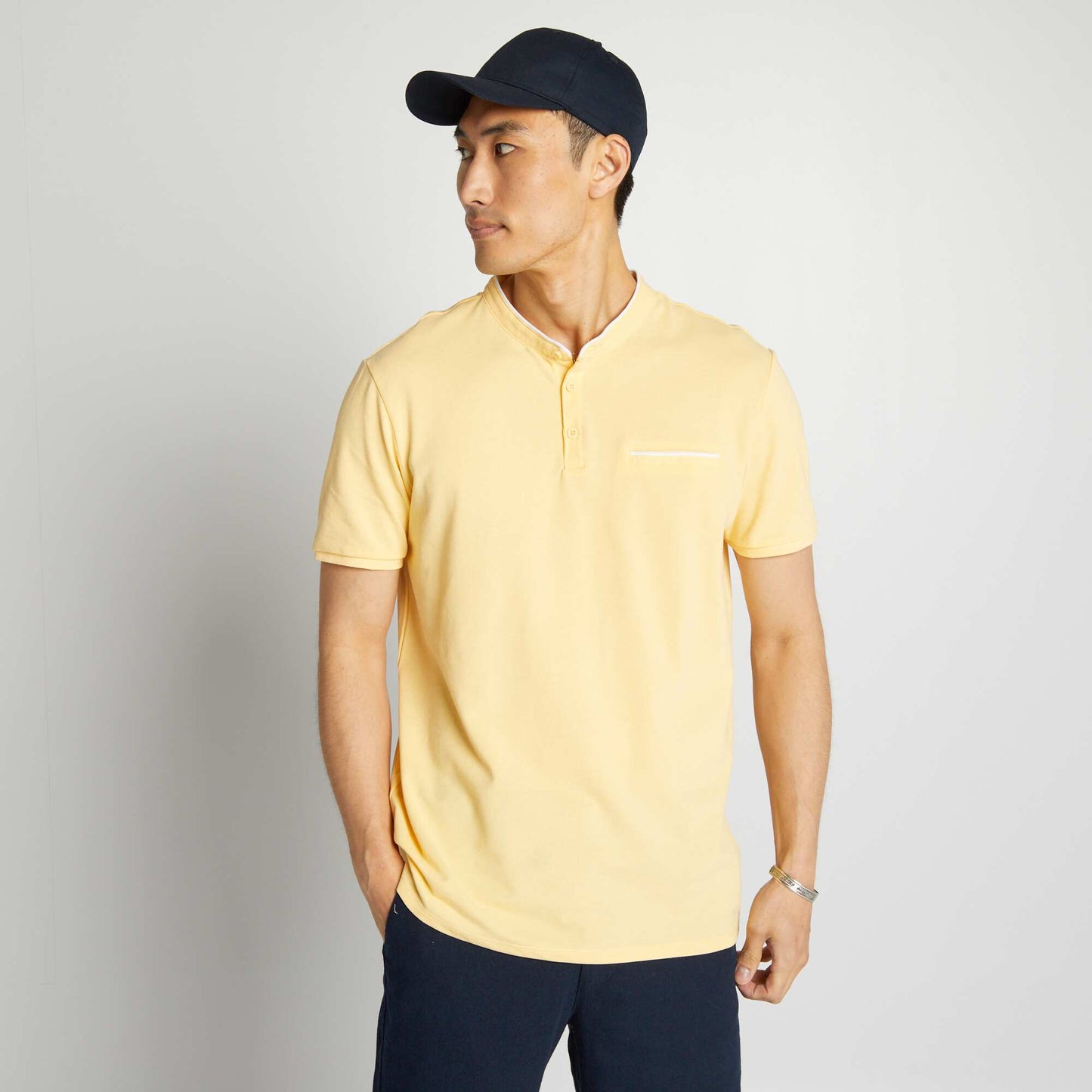 Polo   col mao en piqu  de coton Jaune