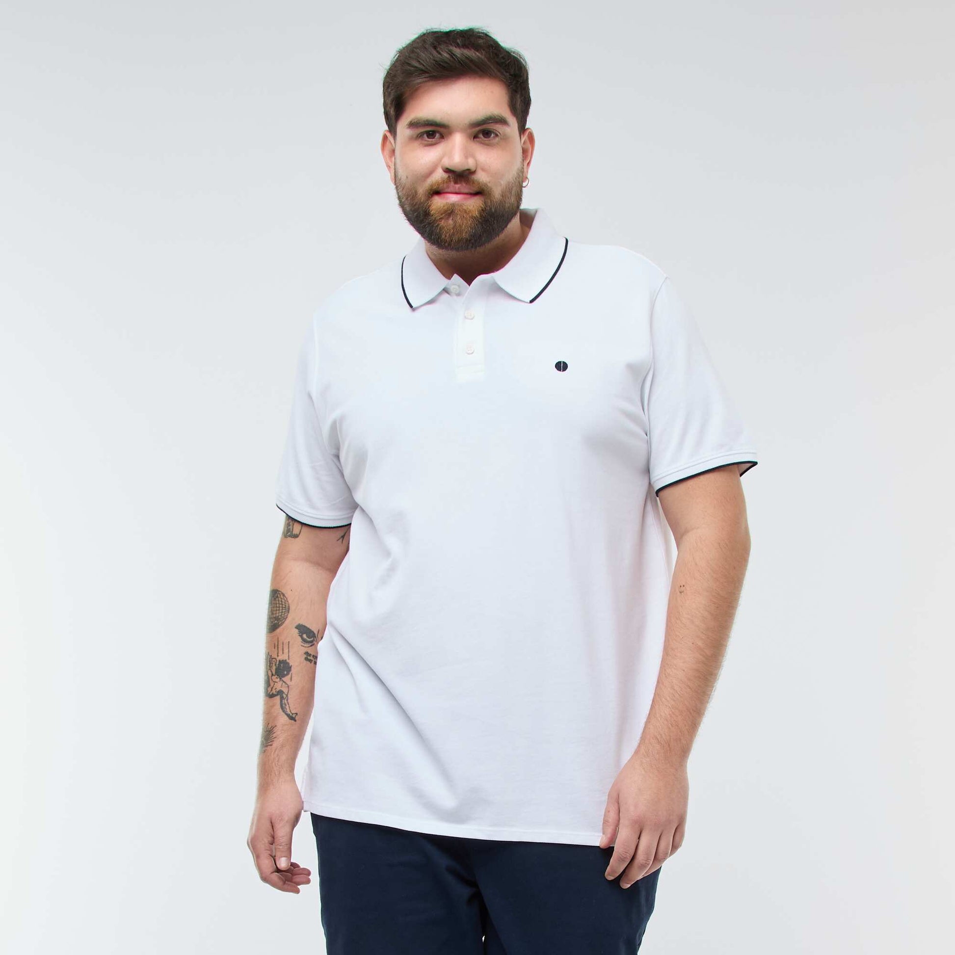 Polo en coton à contrastes BLANC
