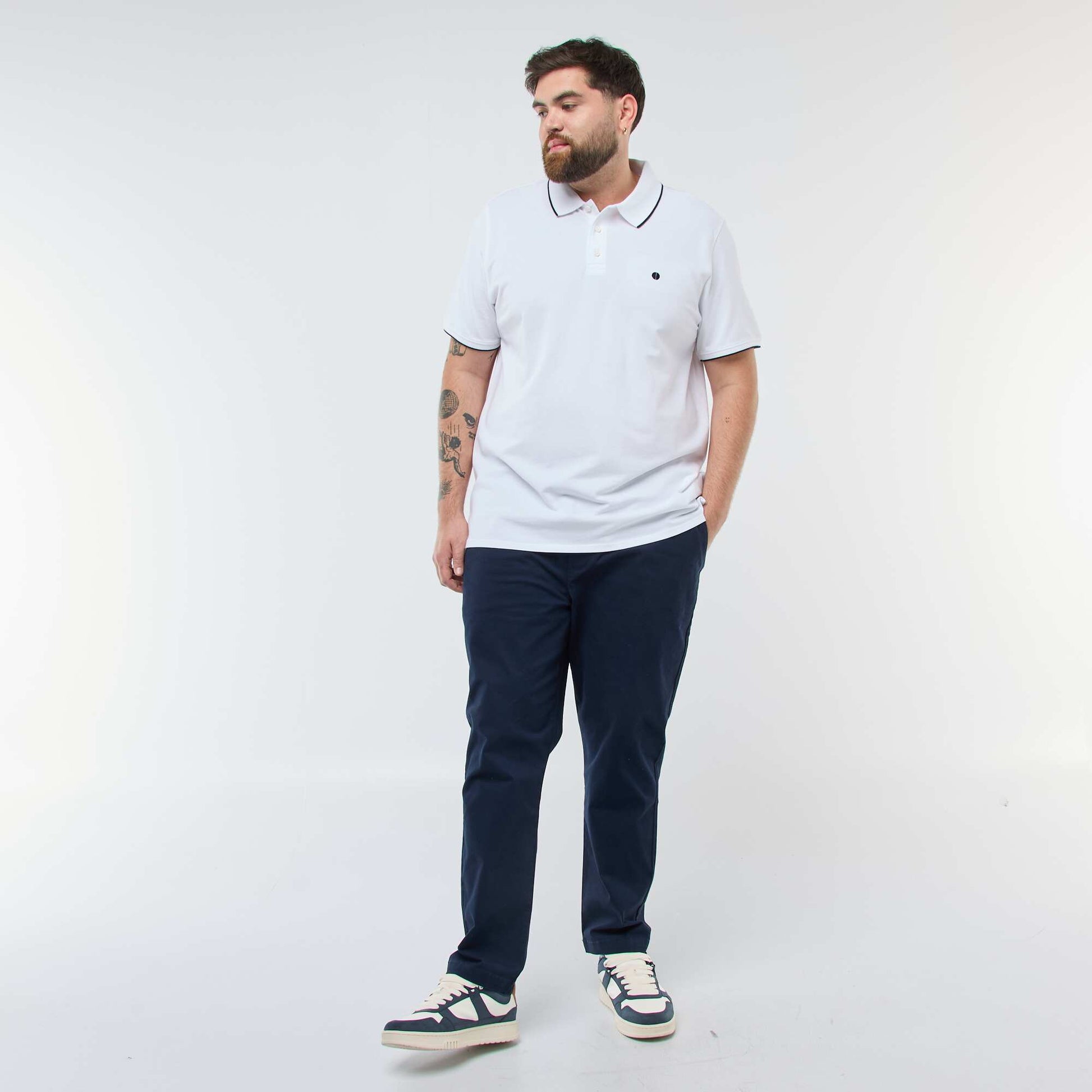 Polo en coton à contrastes BLANC