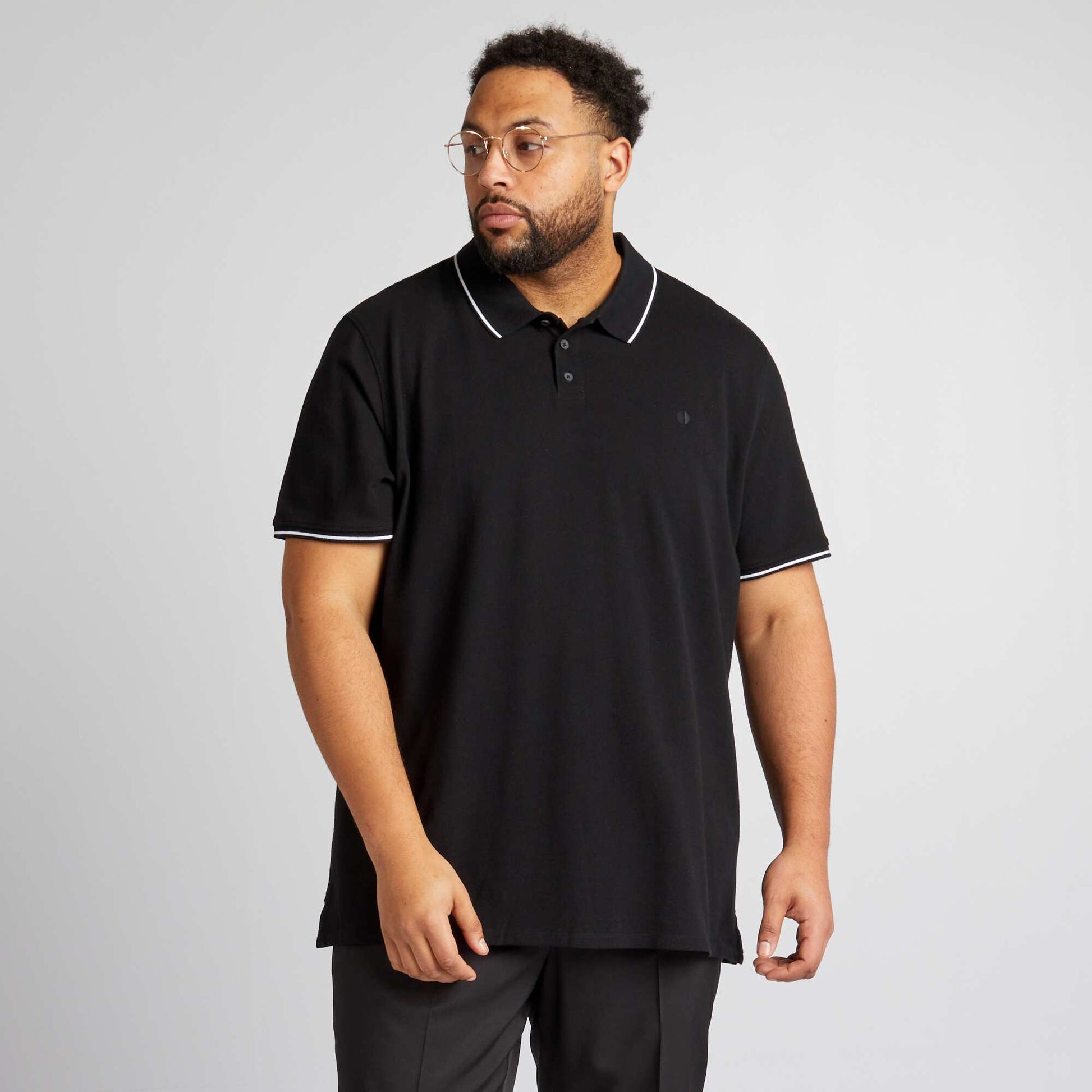 Polo en coton contrastes noir