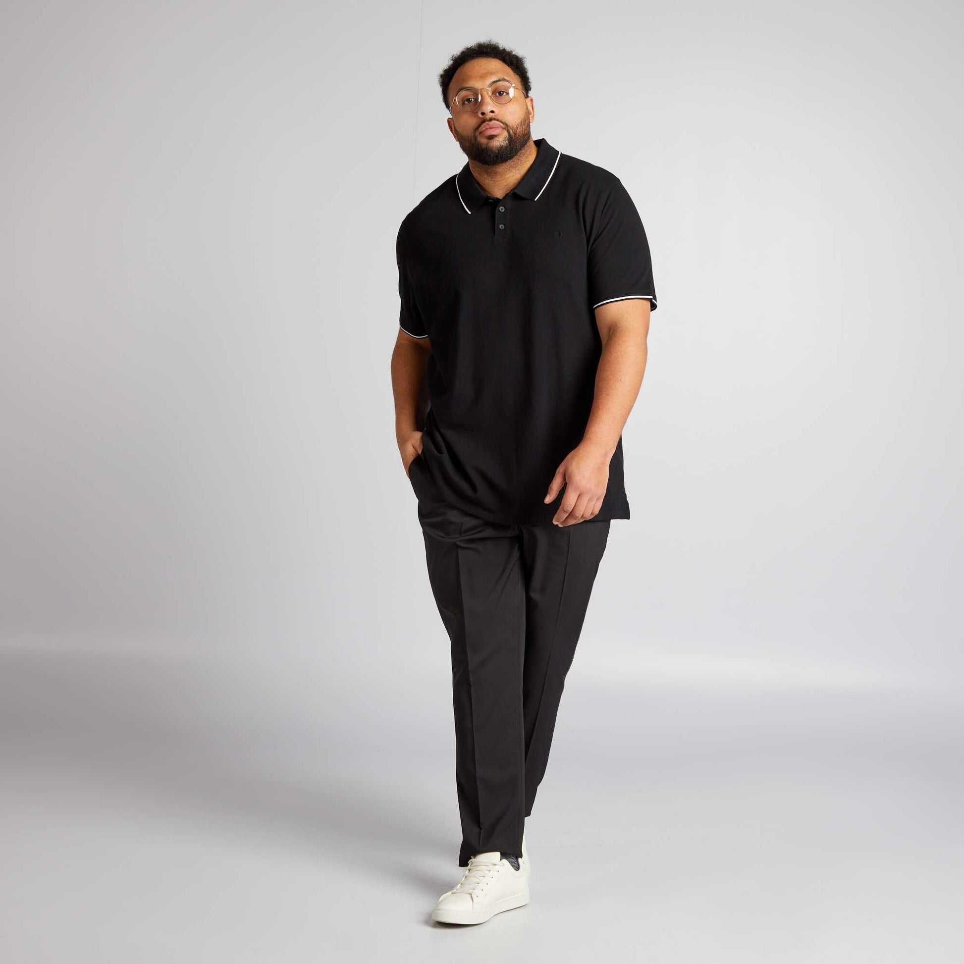 Polo en coton contrastes noir