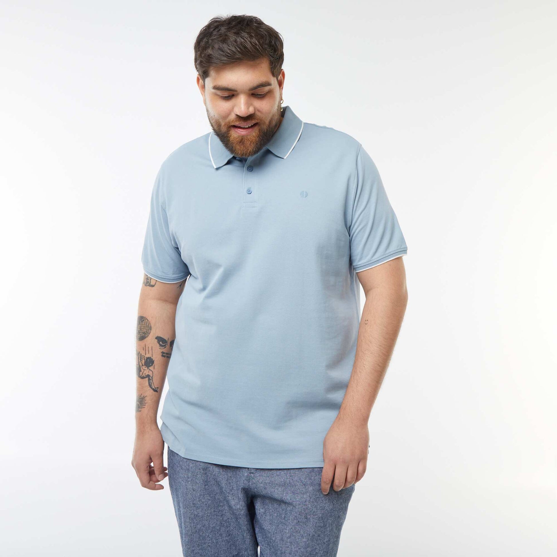 Polo en coton à contrastes BLEU GRISé
