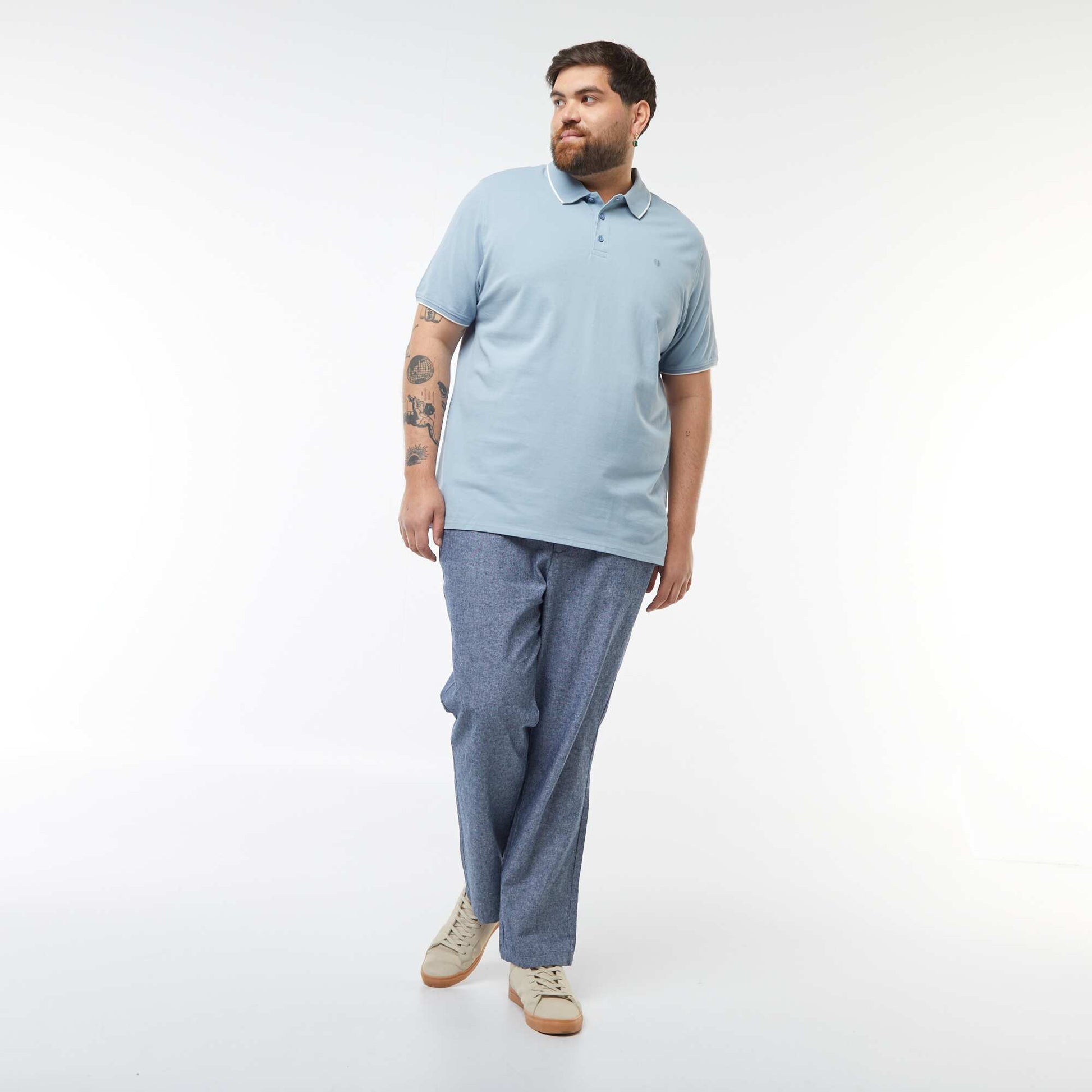 Polo en coton à contrastes BLEU GRISé
