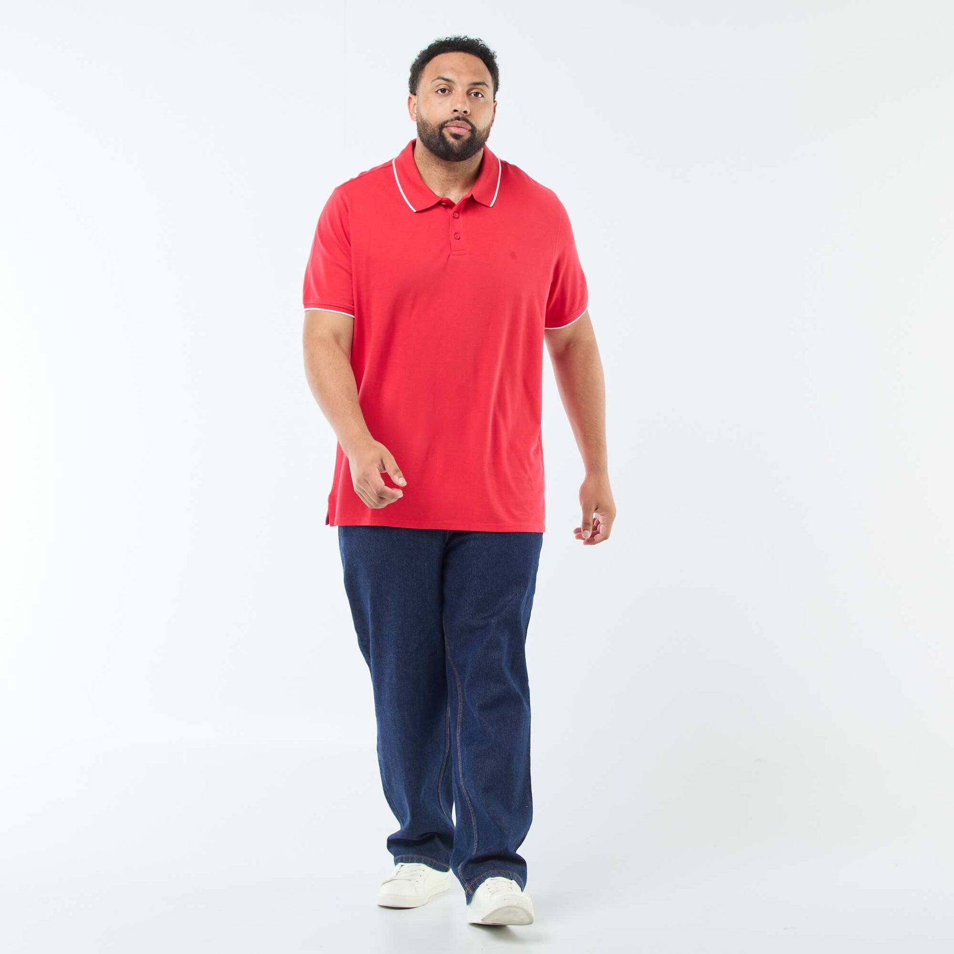 Polo en coton à contrastes ROUGE