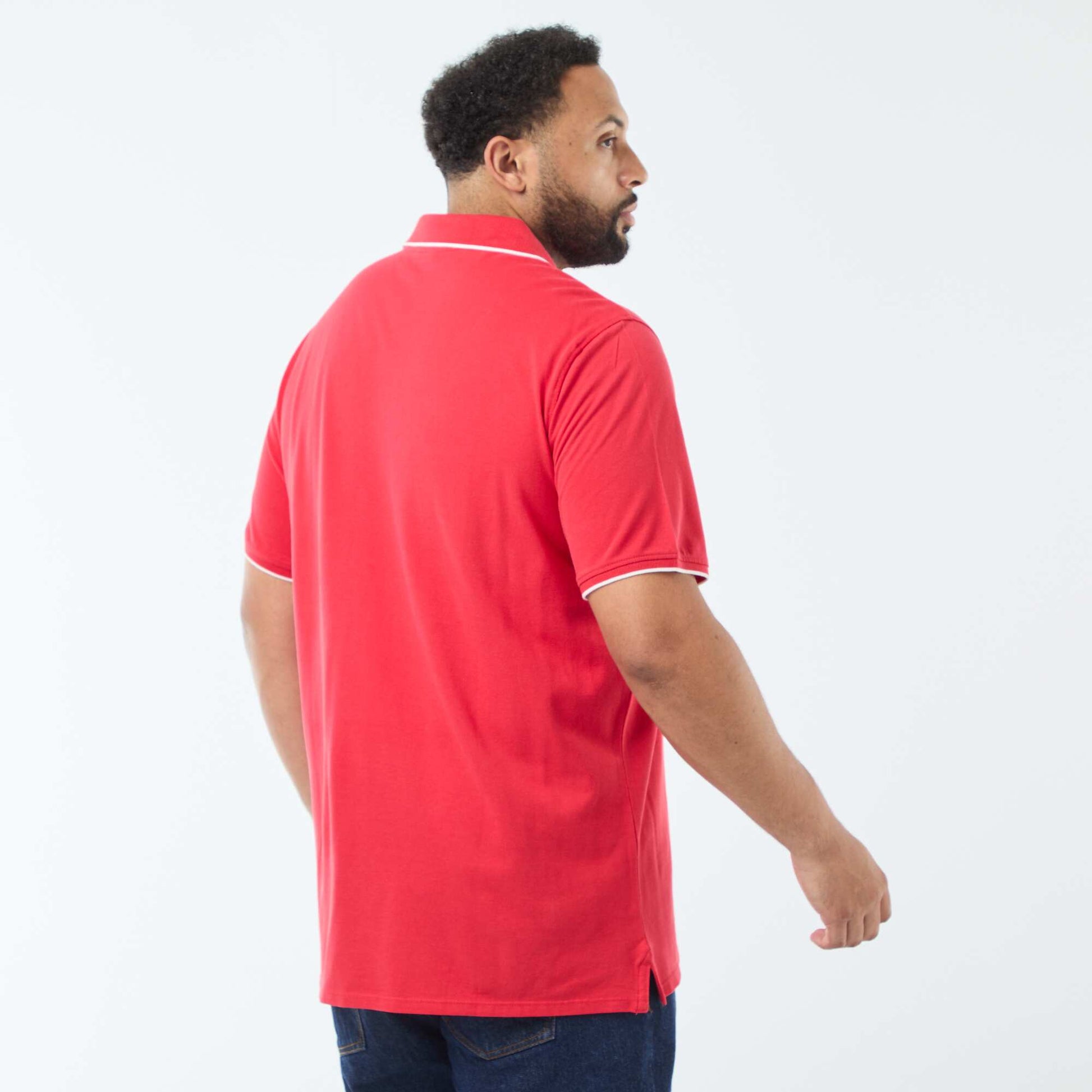 Polo en coton à contrastes ROUGE
