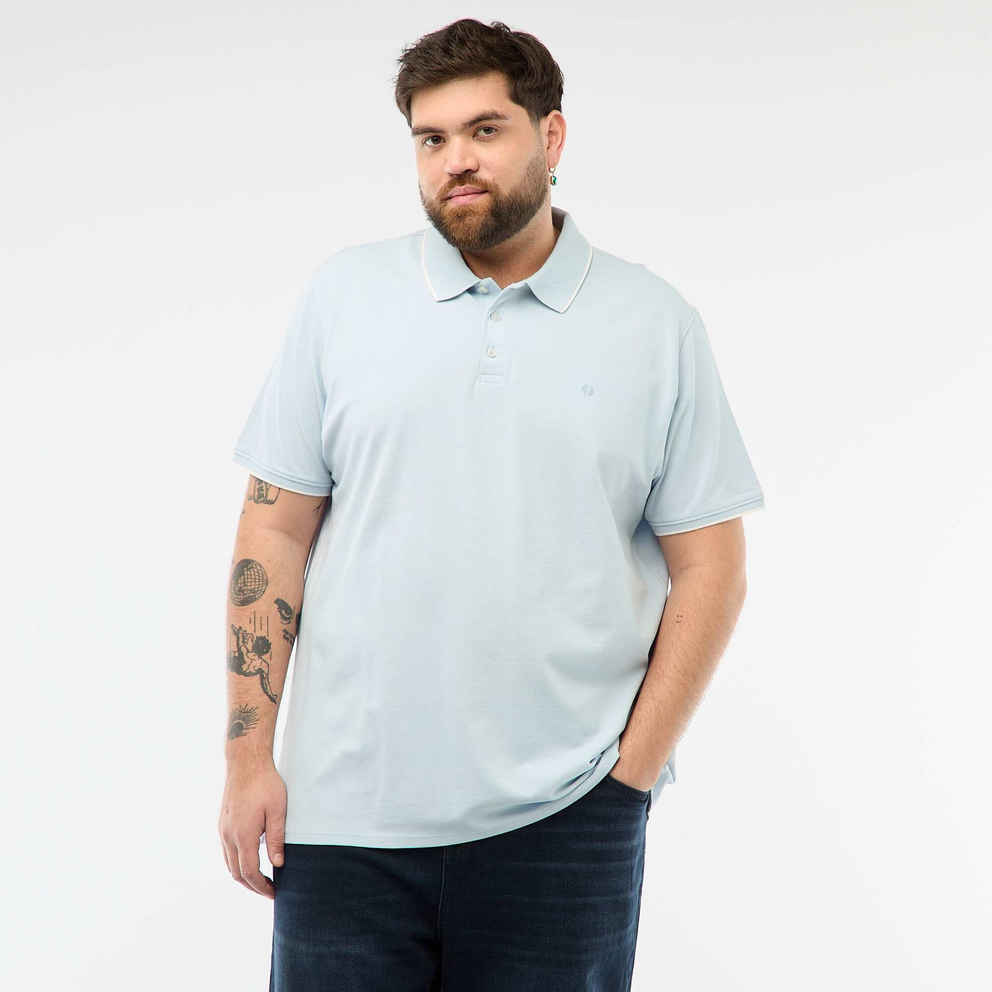 Polo en coton à contrastes BLEU