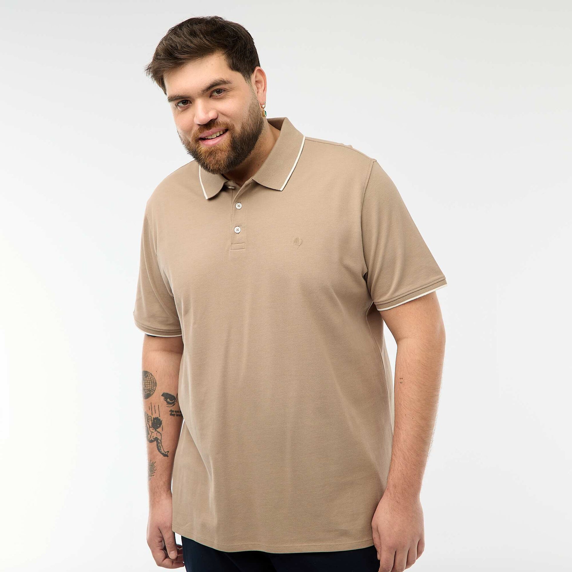 Polo en coton à contrastes MARRON
