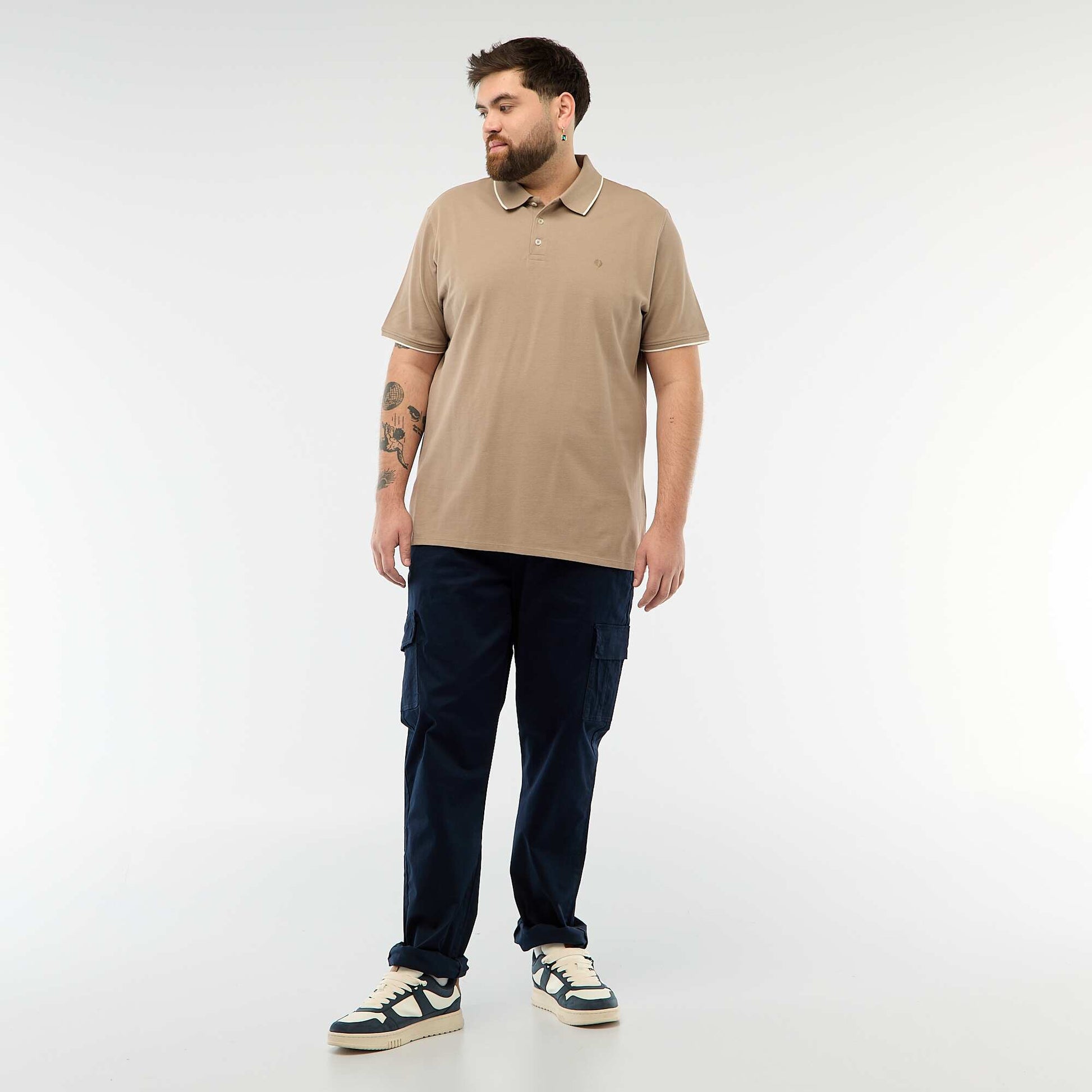 Polo en coton à contrastes MARRON