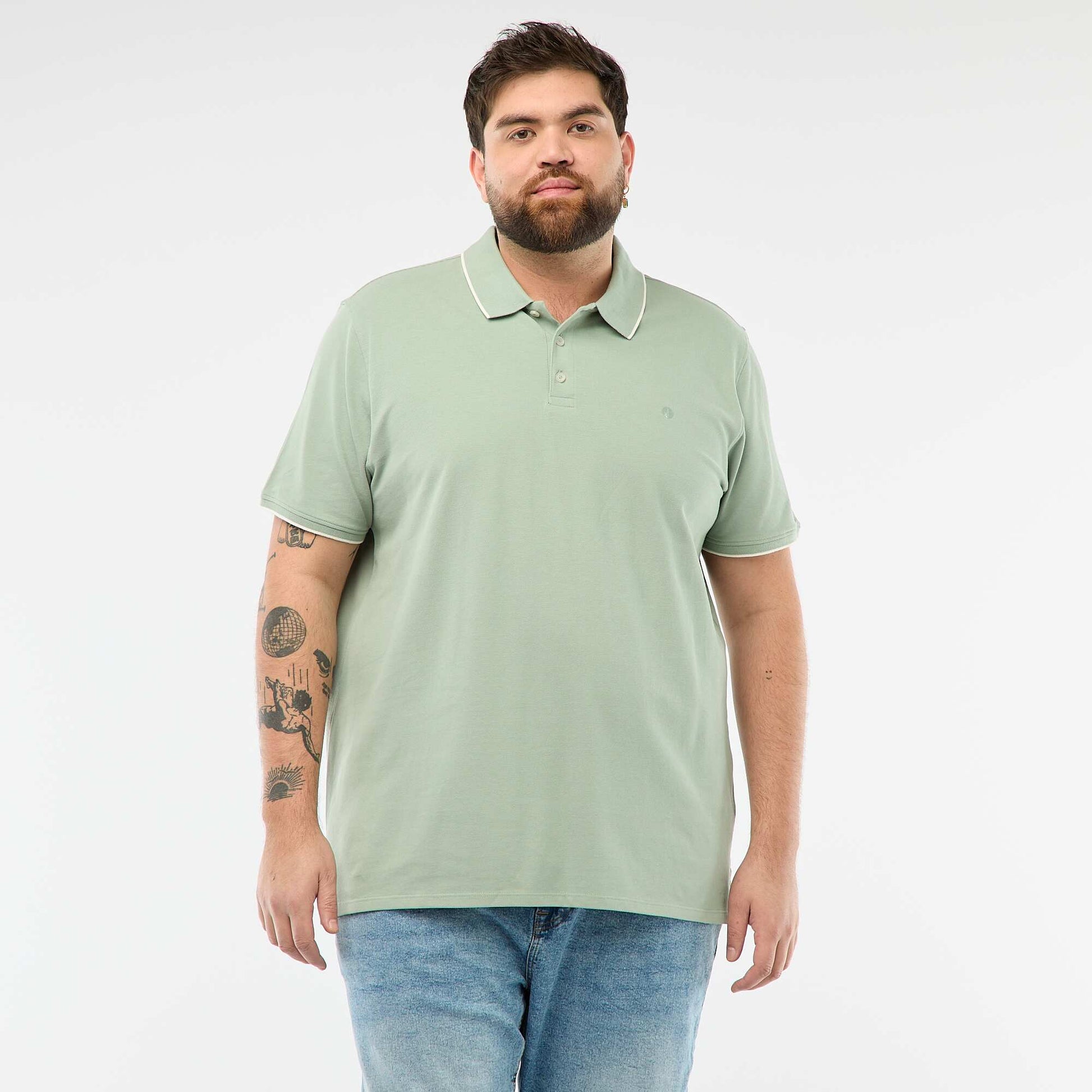 Polo en coton à contrastes VERT