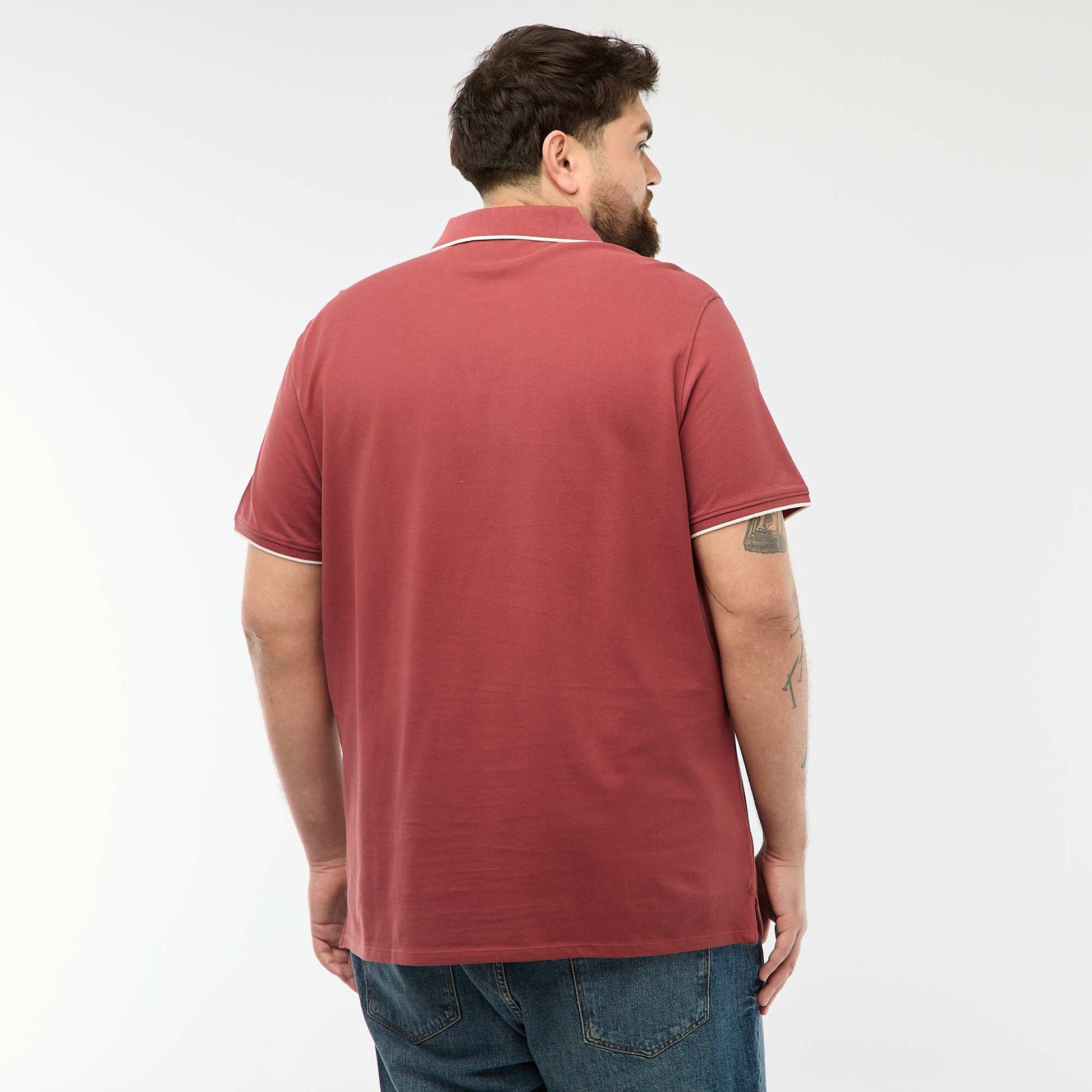 Polo en coton à contrastes ROUGE