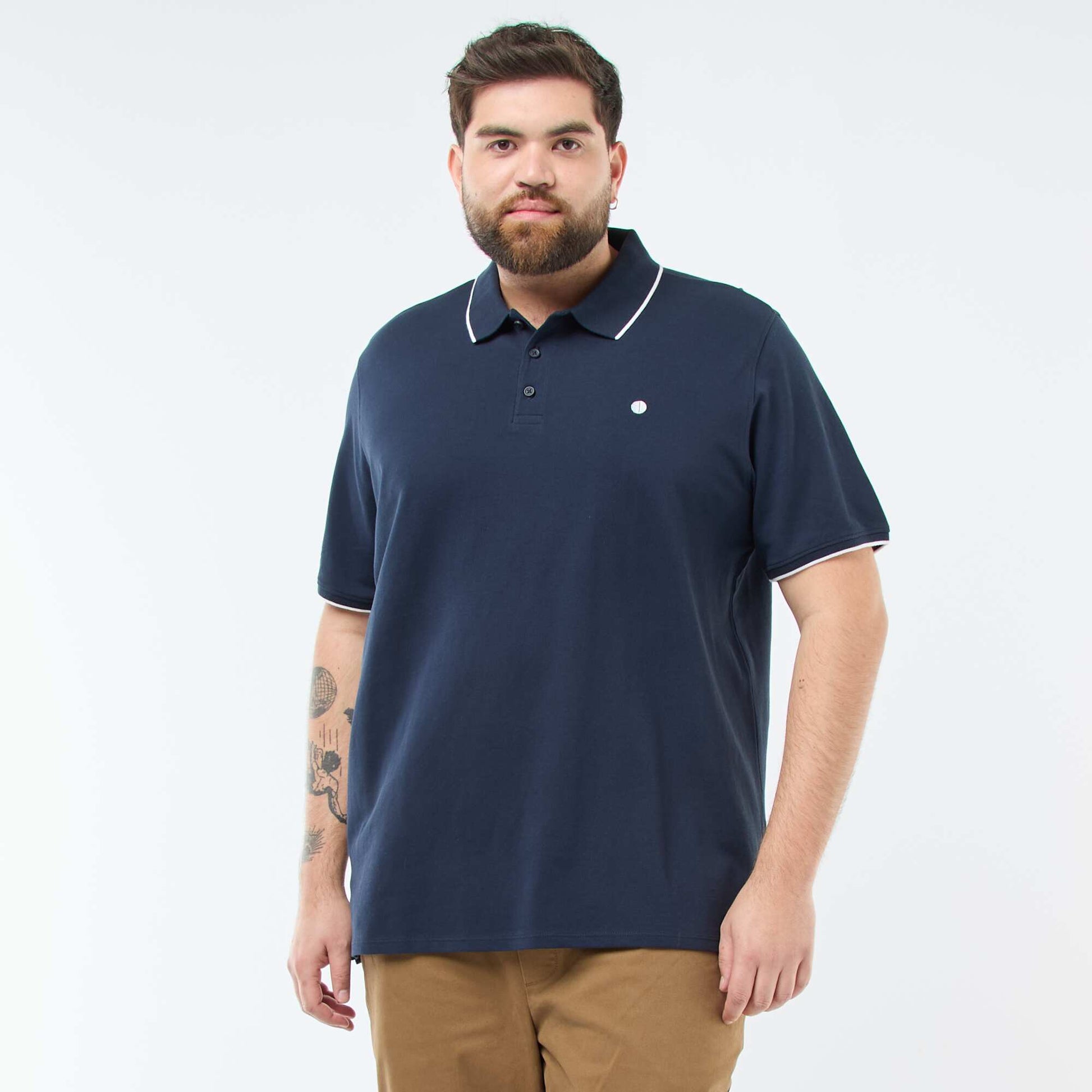 Polo en coton à contrastes BLEU MARINE