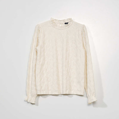 T-shirt en maille ajour e Blanc