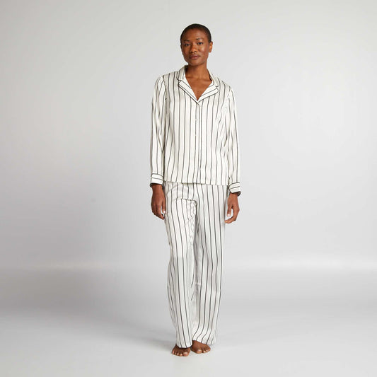 Ensemble pyjama chemisier + pantalon - 2 pi ces Blanc ray