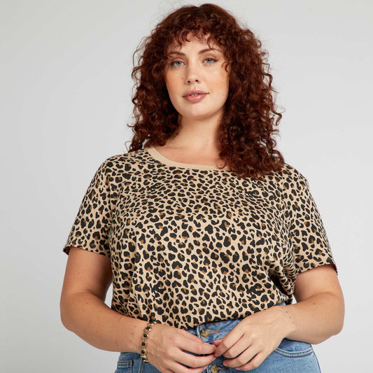 Tee-shirt en coton avec imprim Beige