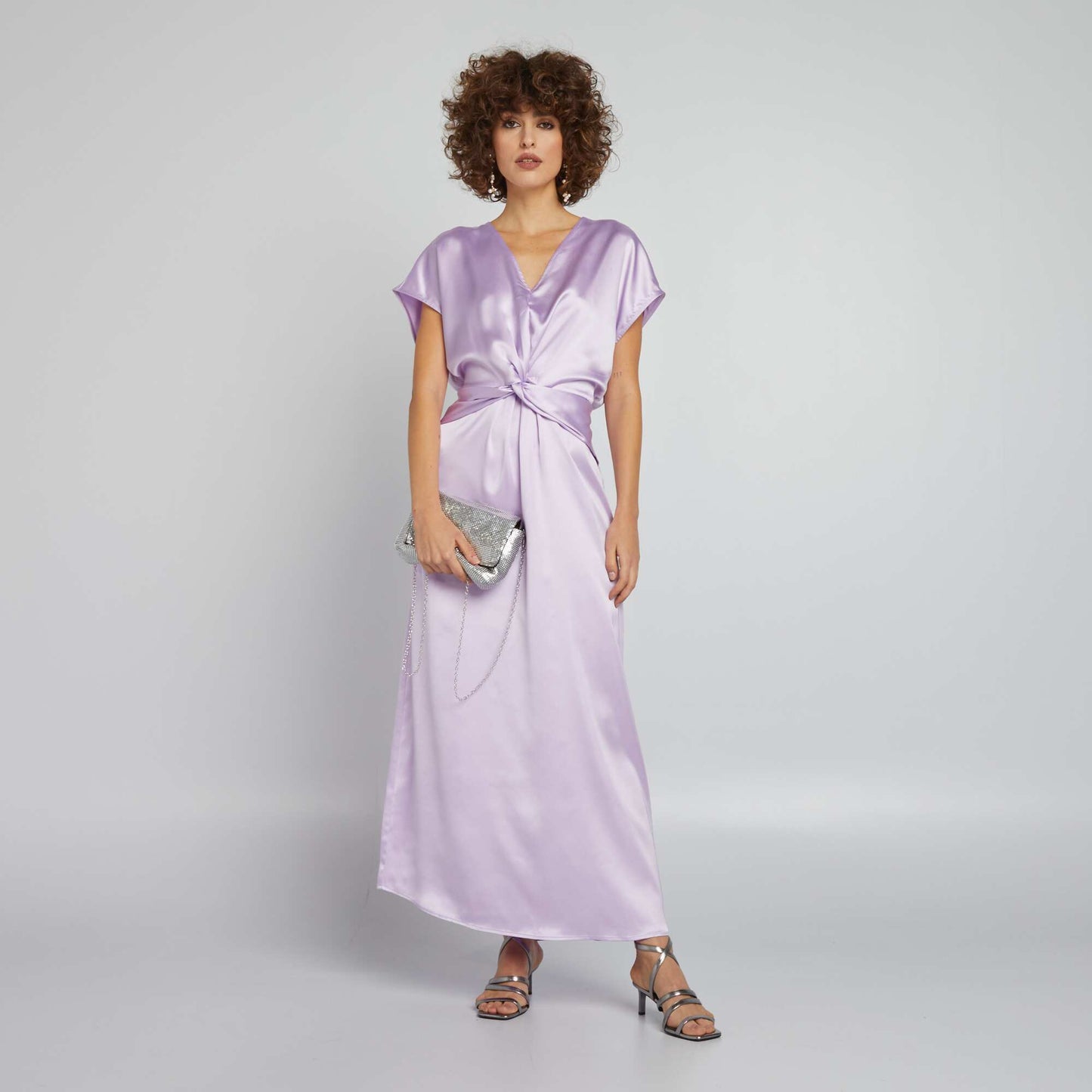 Robe longue en satin nouée devant Violet