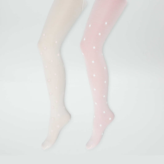 Lot de 2 collants légers fantaisie BLANC