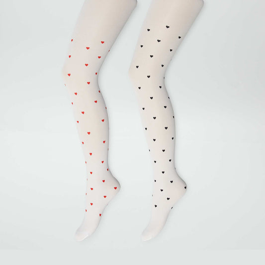 Lot de 2 collants légers fantaisie Blanc/rouge/noir