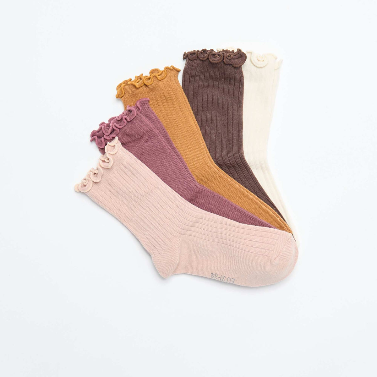 Lot de 5 paires de chaussettes avec bord volanté MARRON