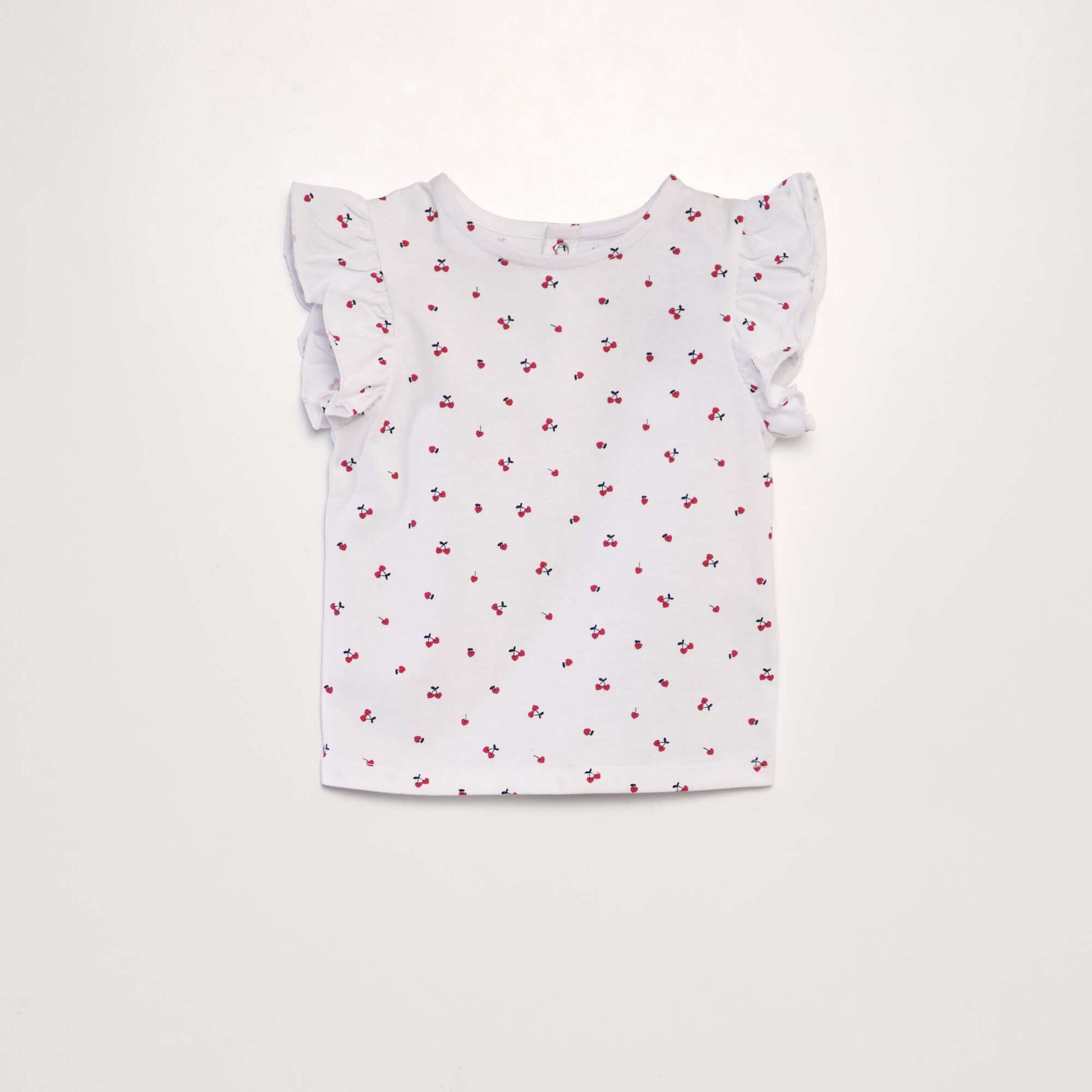 T-shirt volants Blanc cerise