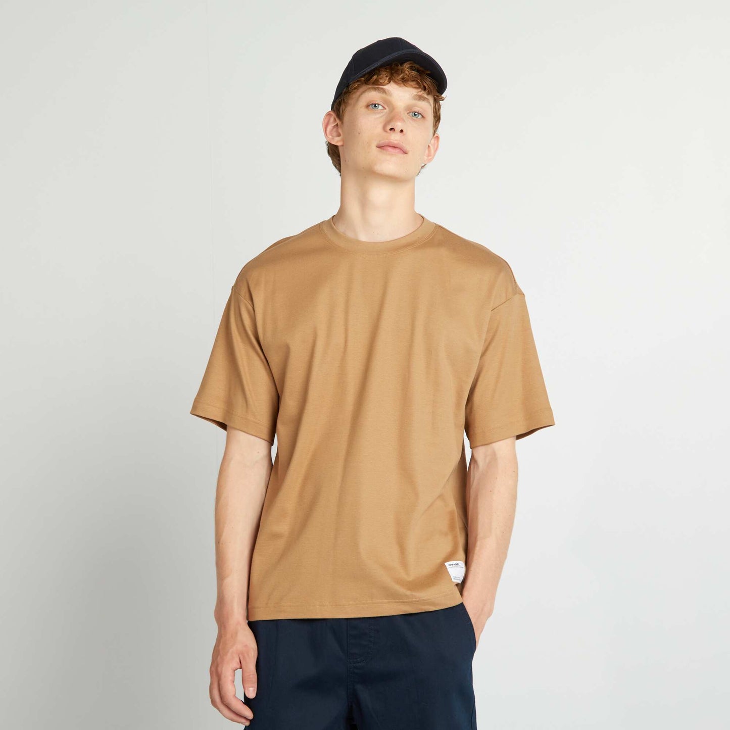 T-shirt col rond en coton Beige