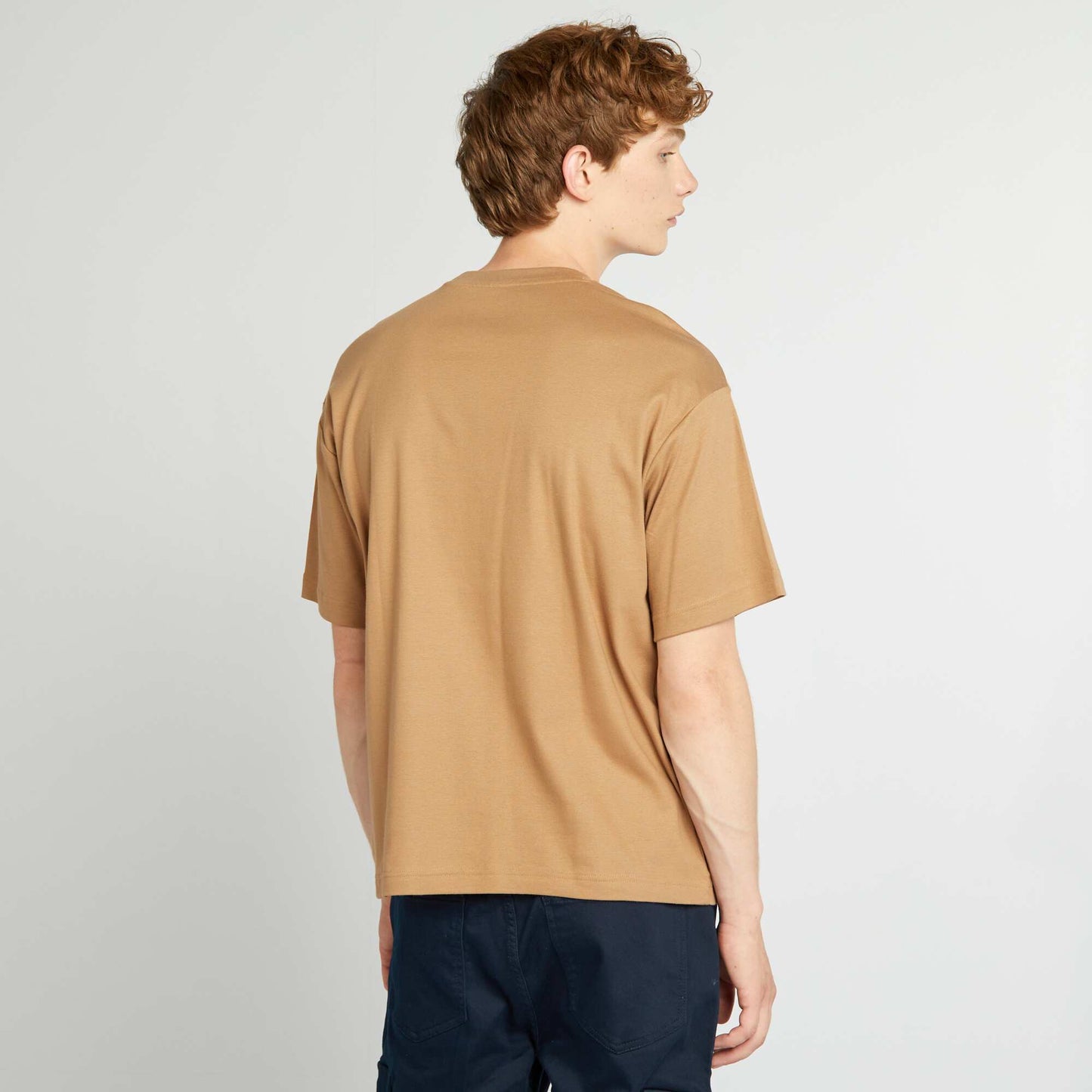 T-shirt col rond en coton Beige