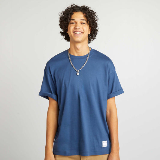 T-shirt col rond en coton BLEU