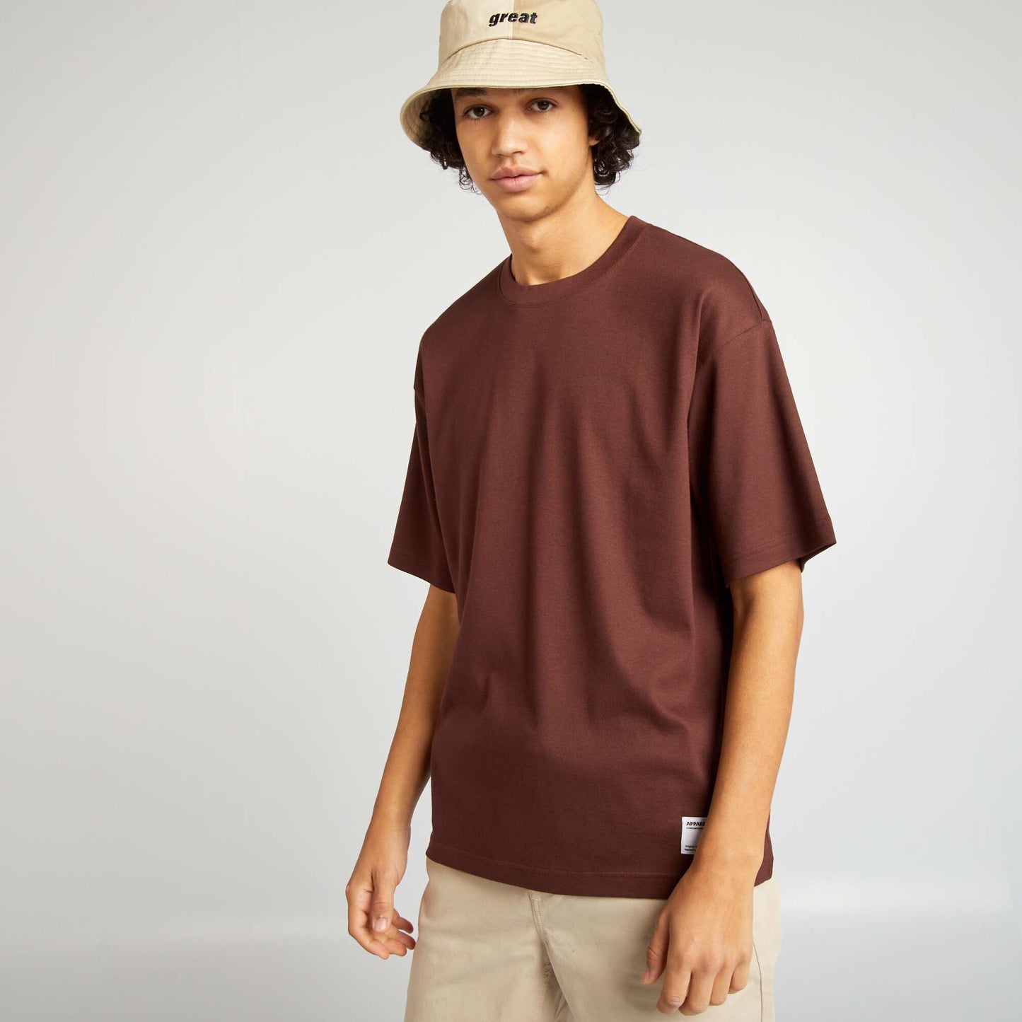 T-shirt col rond en coton MARRON