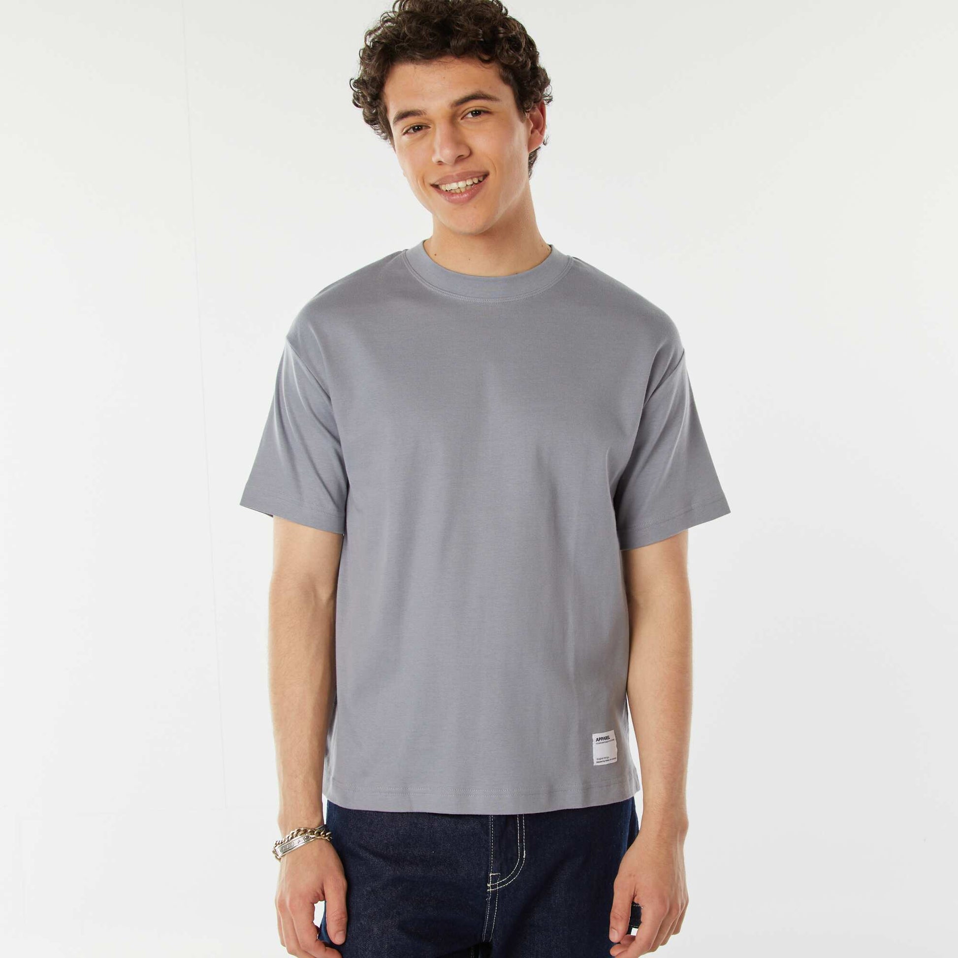 T-shirt col rond en coton BLEU