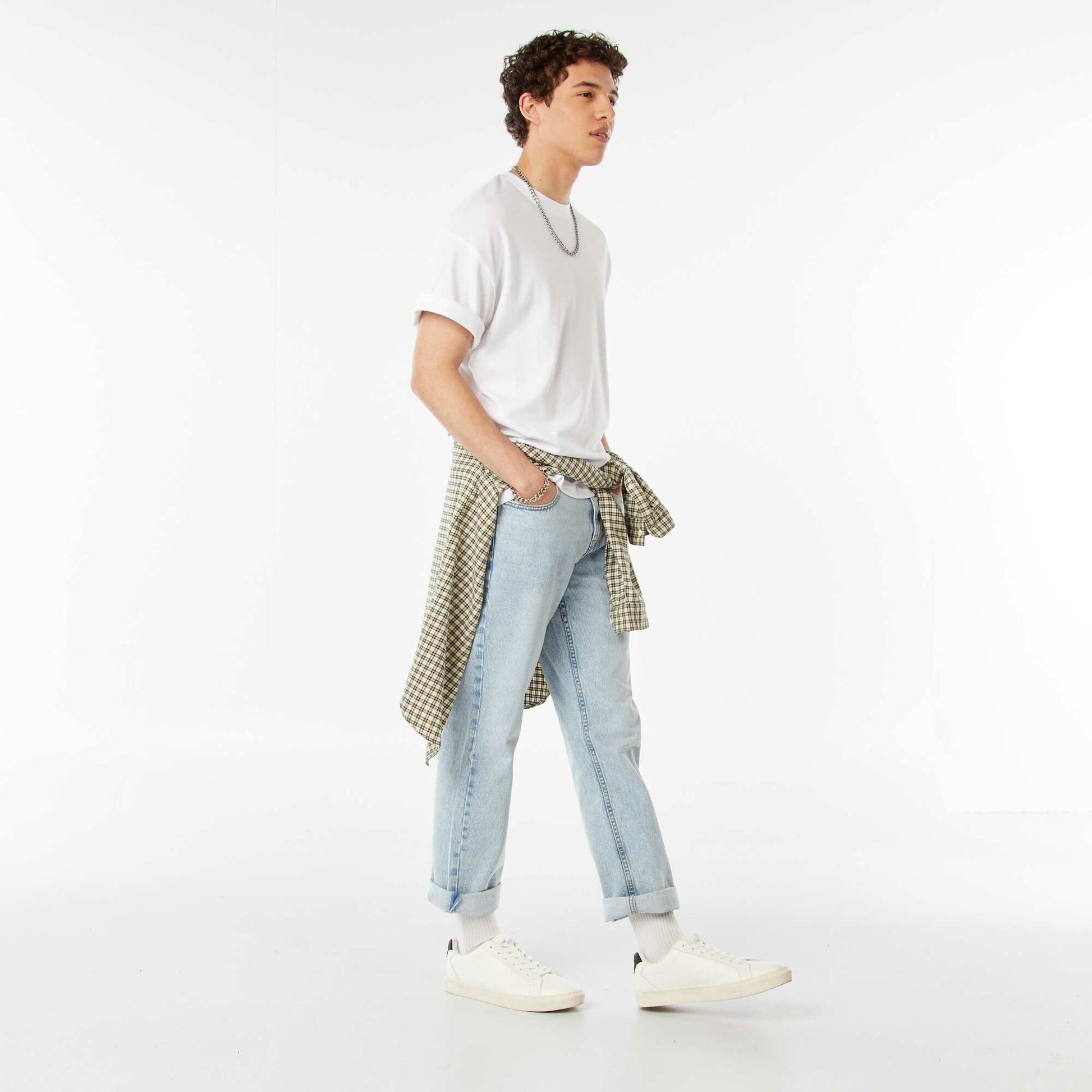 T-shirt col rond en coton BLANC