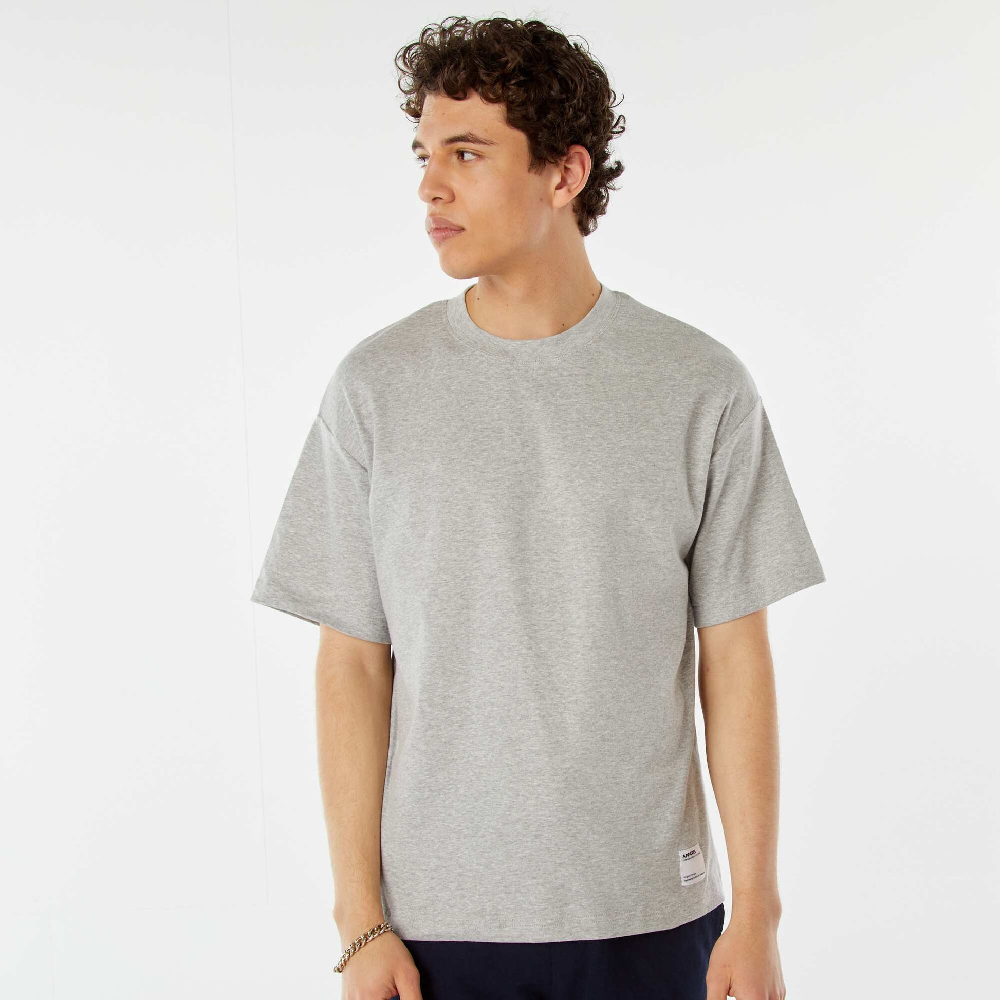 T-shirt col rond en coton GRIS
