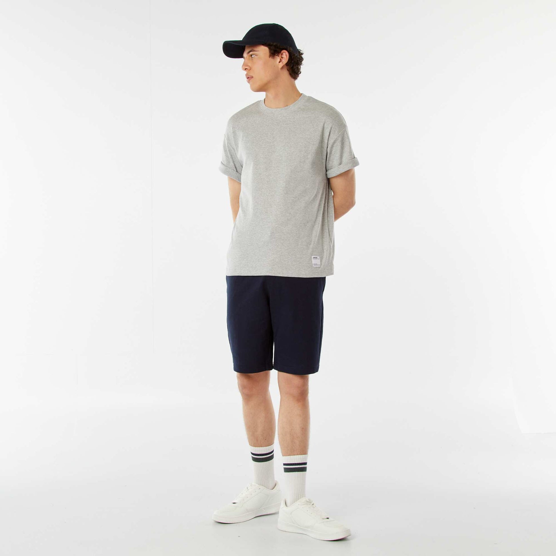 T-shirt col rond en coton GRIS