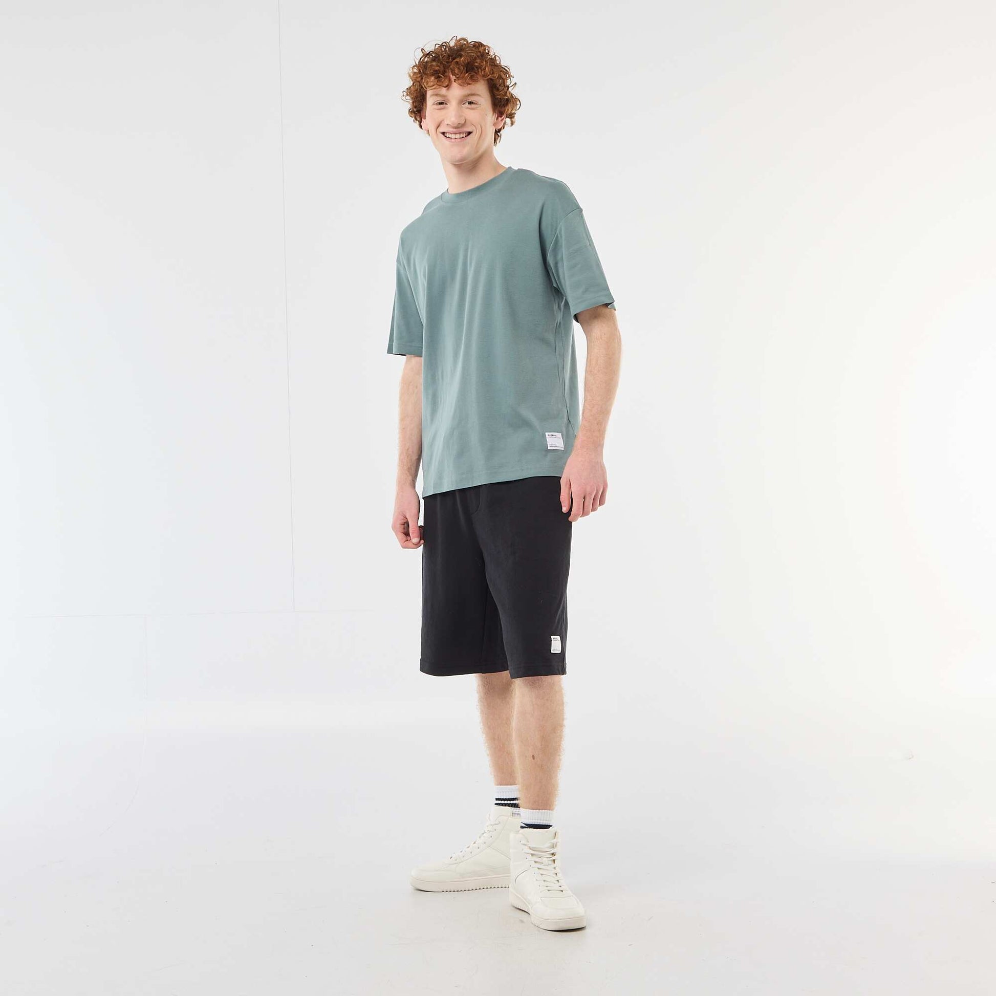 T-shirt col rond en coton BLEU