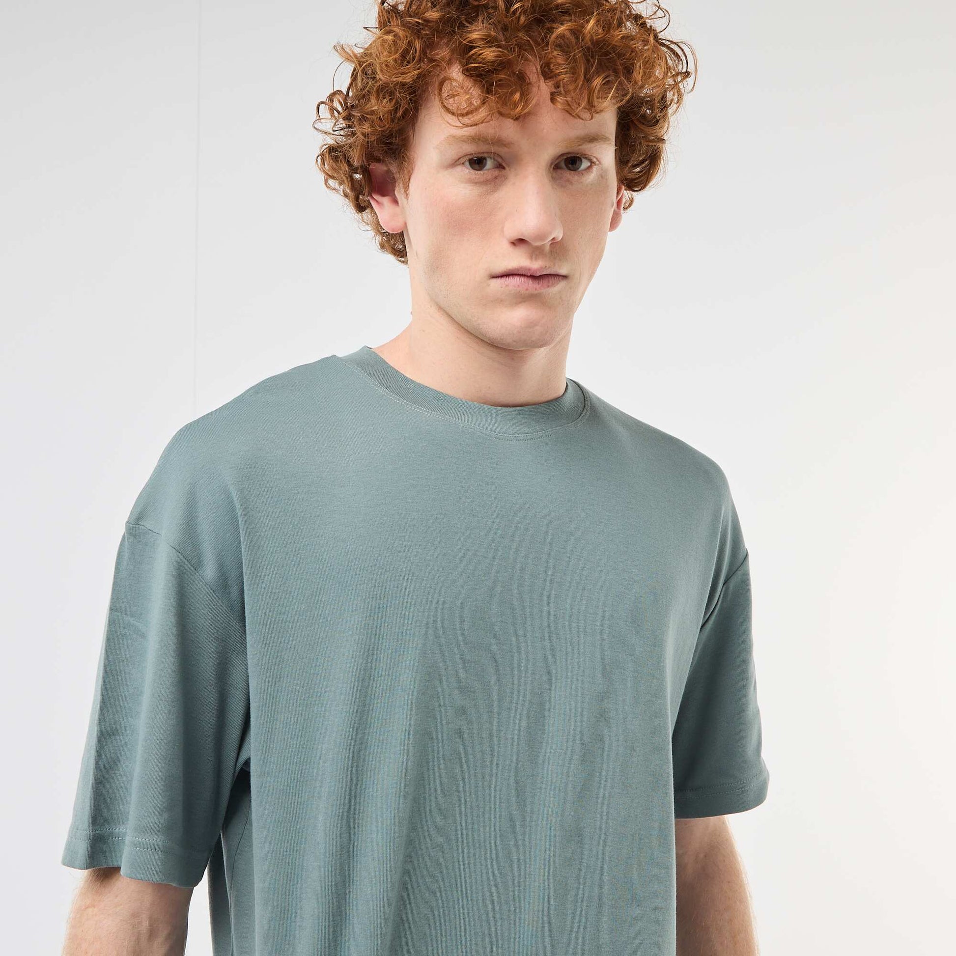 T-shirt col rond en coton BLEU