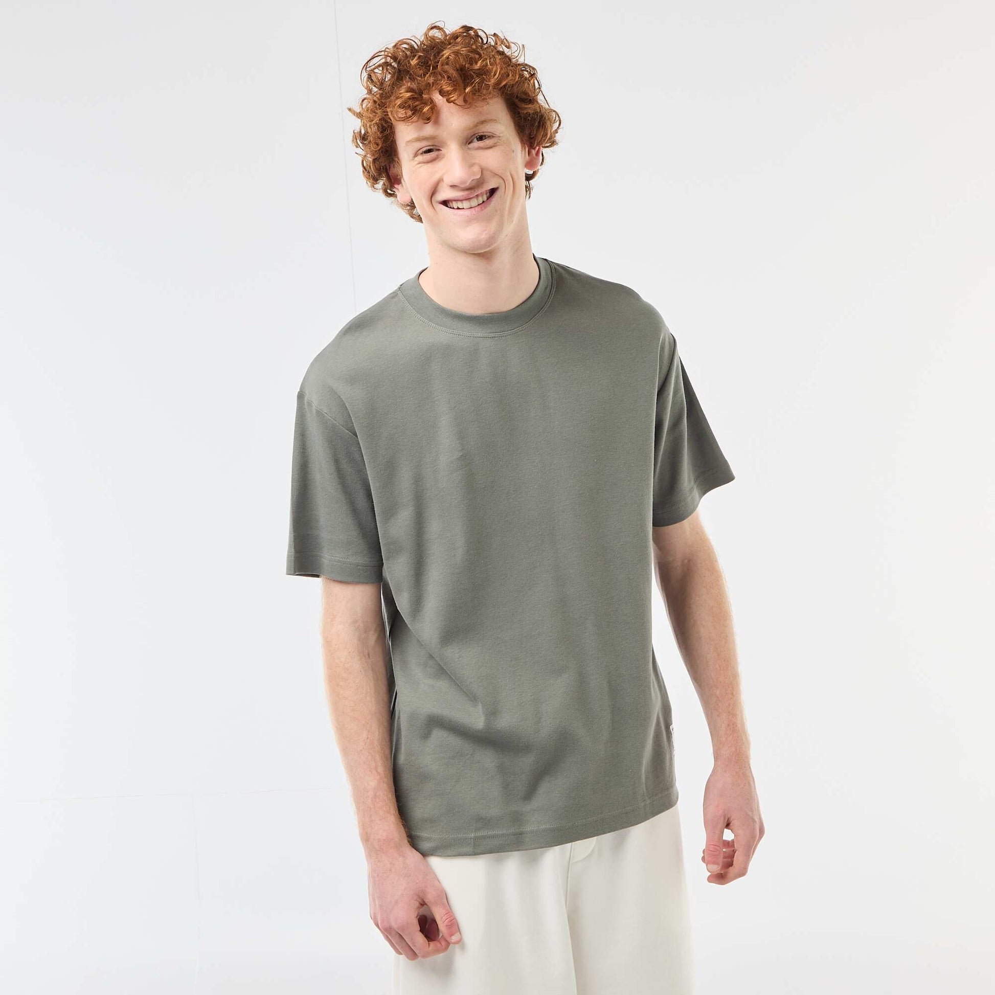 T-shirt col rond en coton KAKI