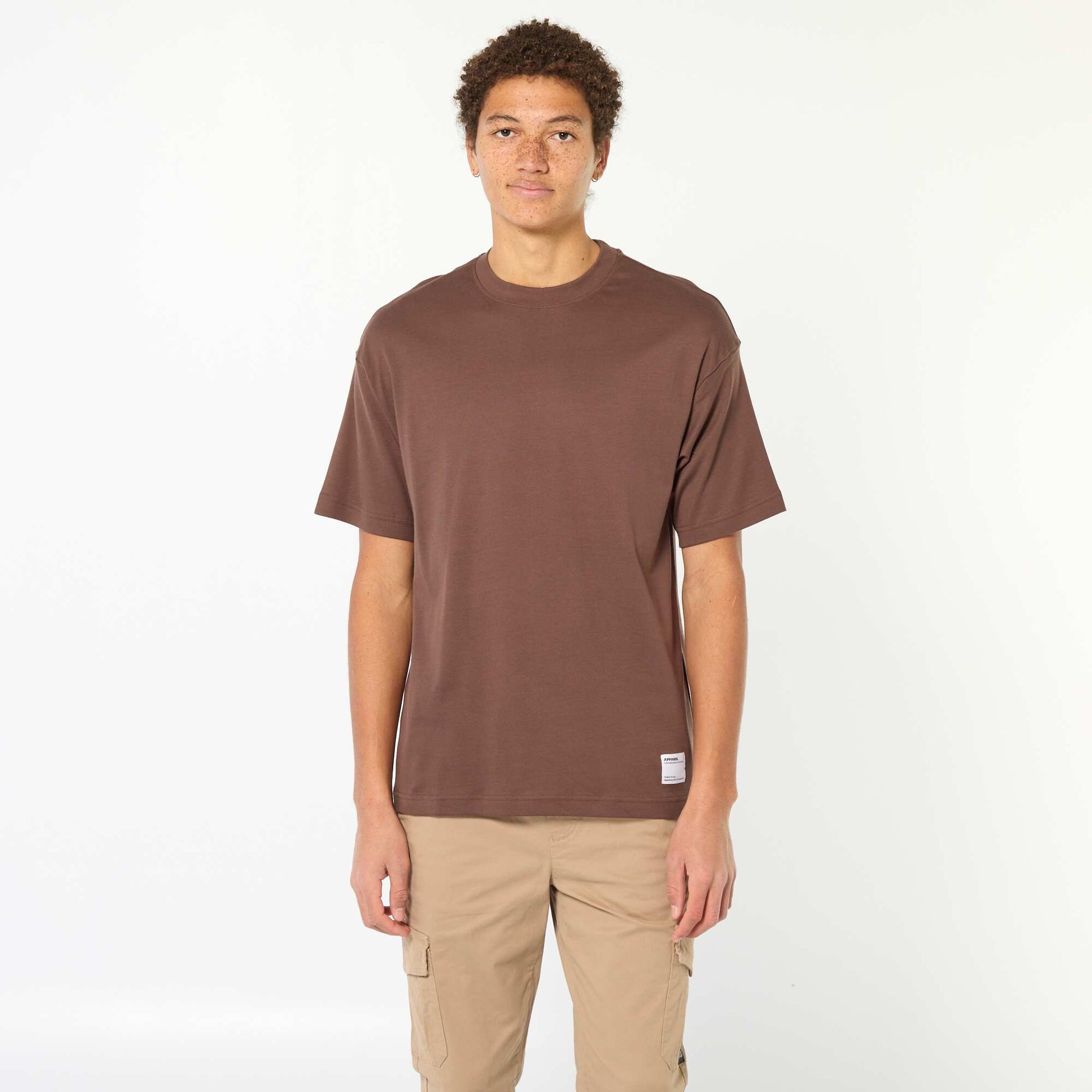 T-shirt col rond en coton MARRON