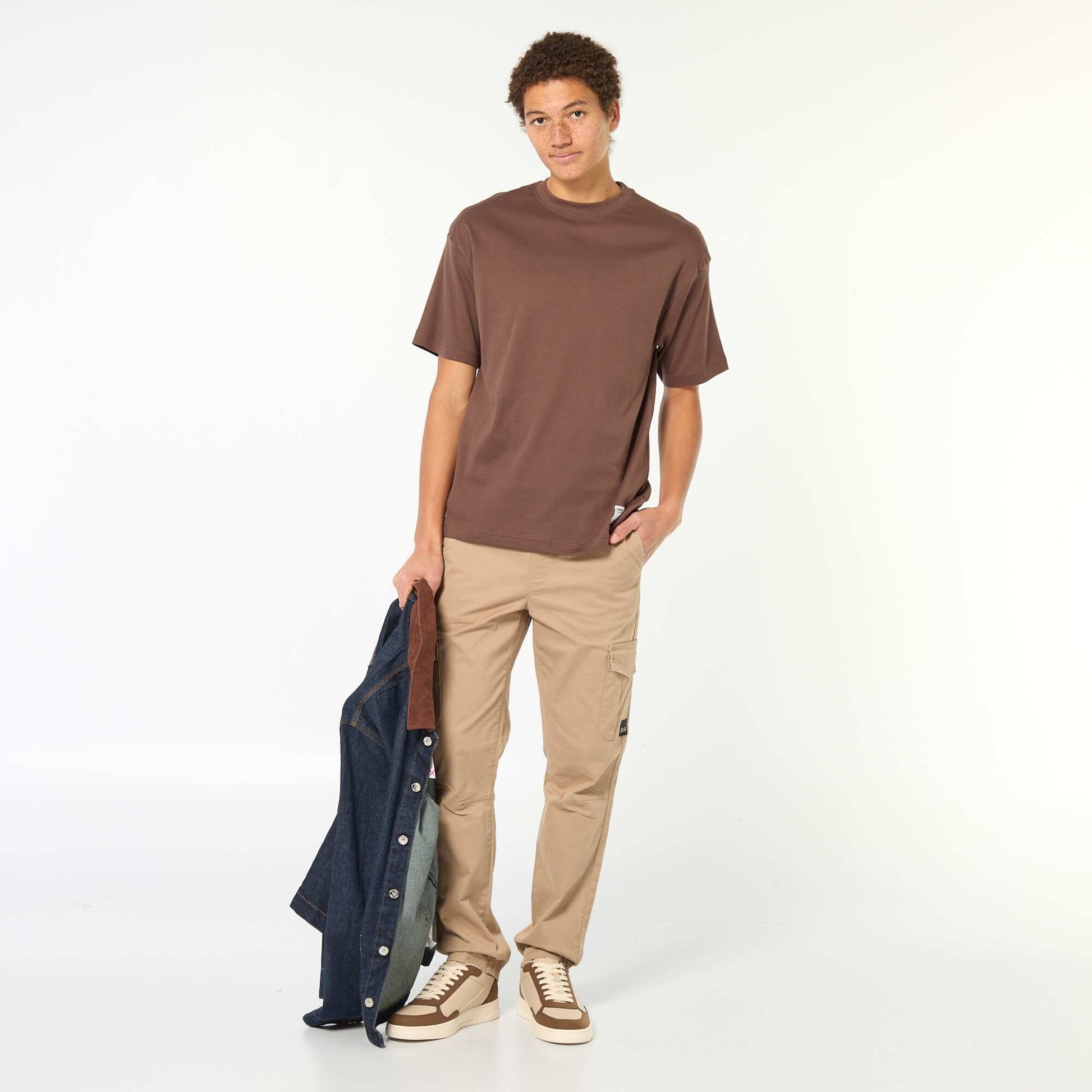 T-shirt col rond en coton MARRON