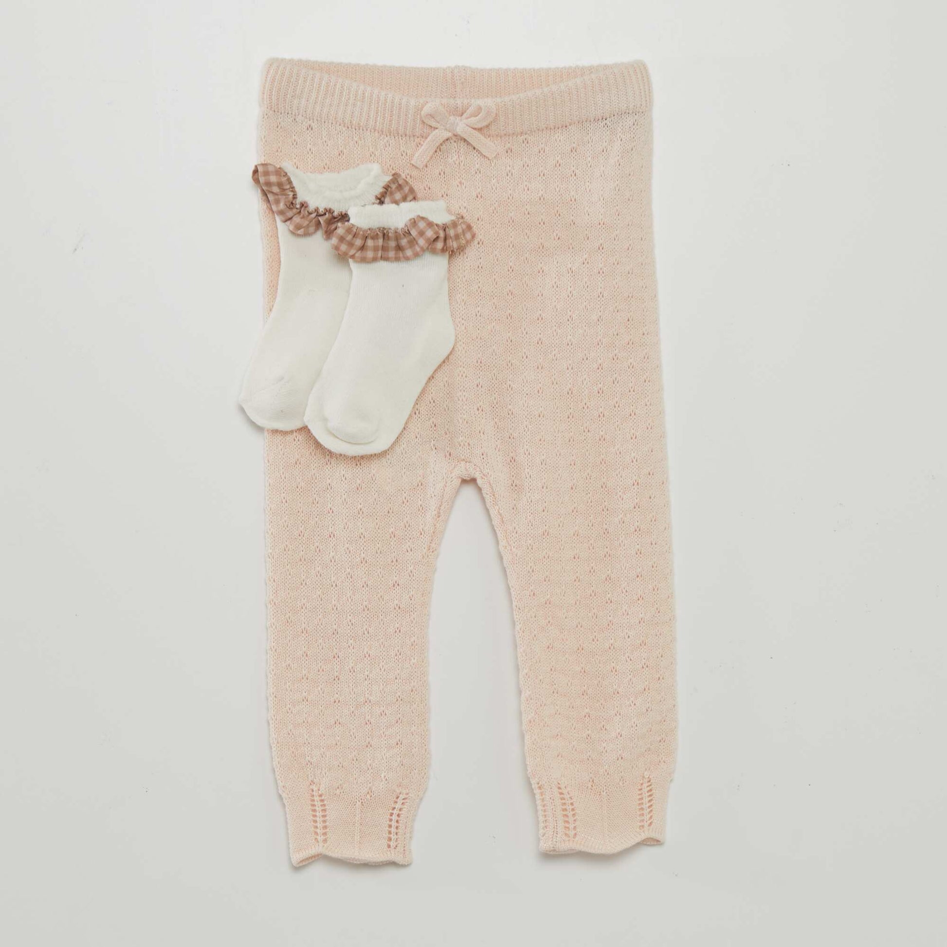 Ensemble legging en tricot + chaussettes Rose clair