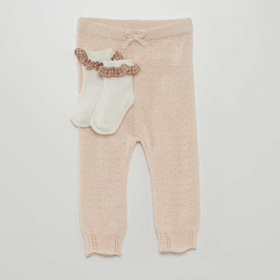 Ensemble legging en tricot + chaussettes Rose clair