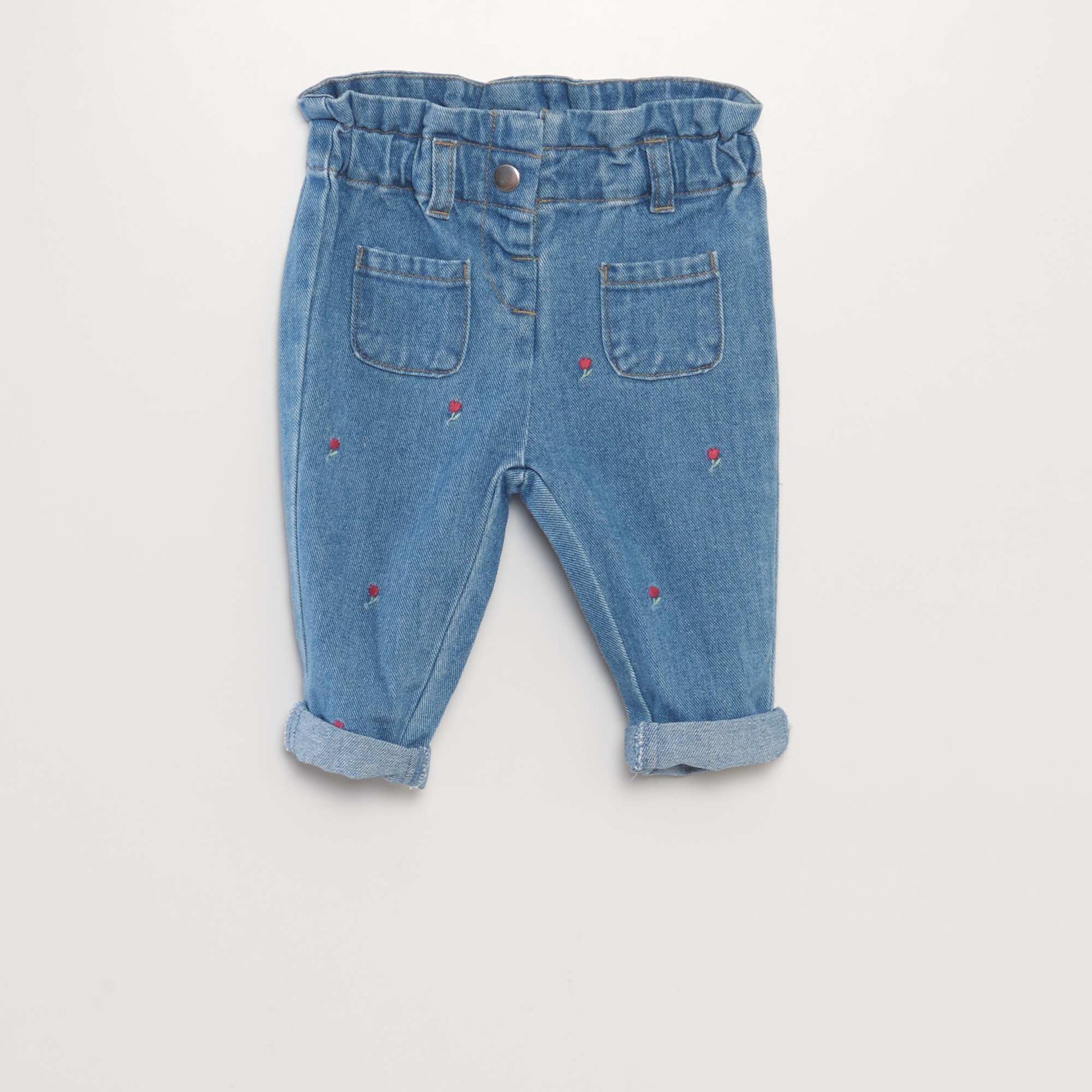 Pantalon en jean brod tulipes Bleu