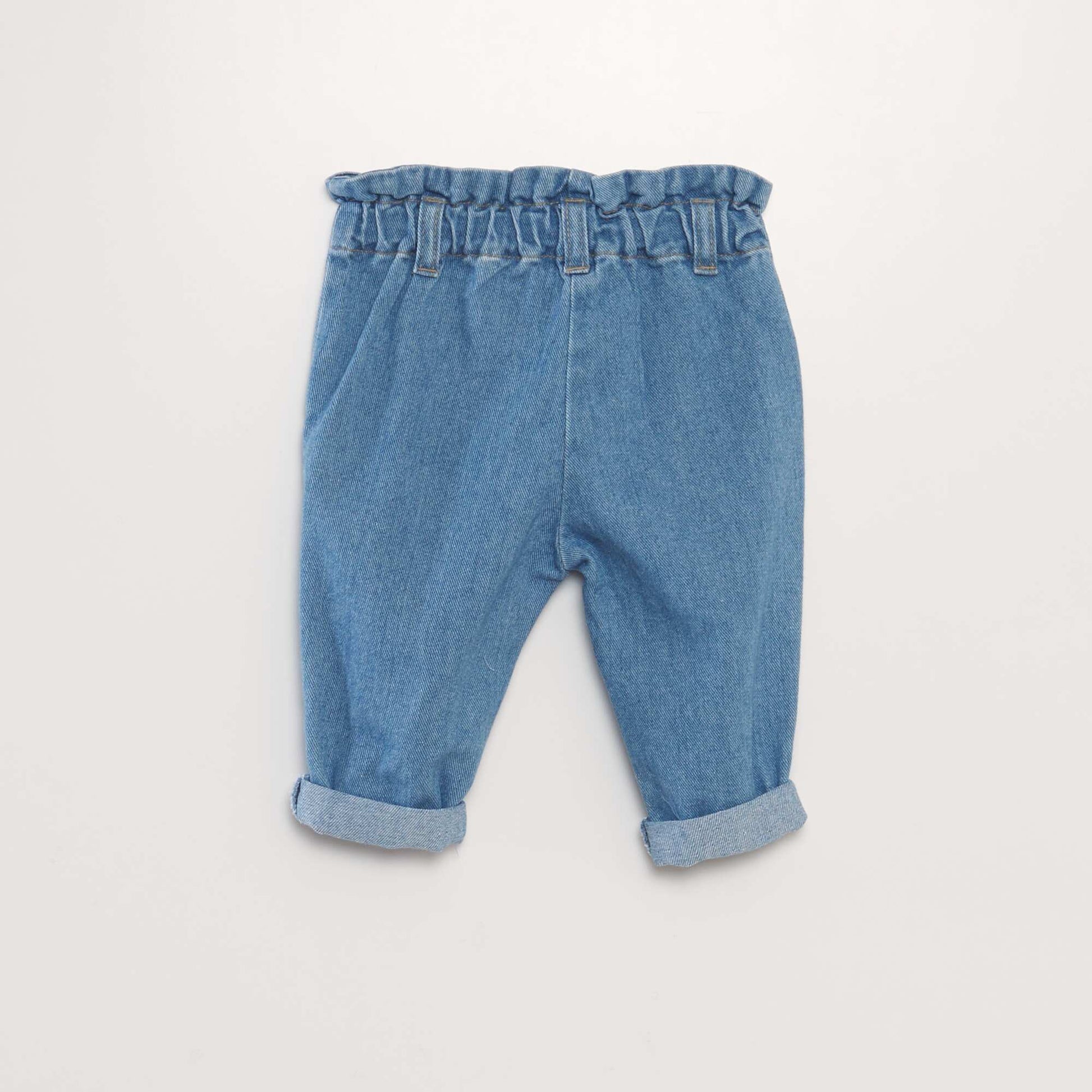 Pantalon en jean brod tulipes Bleu