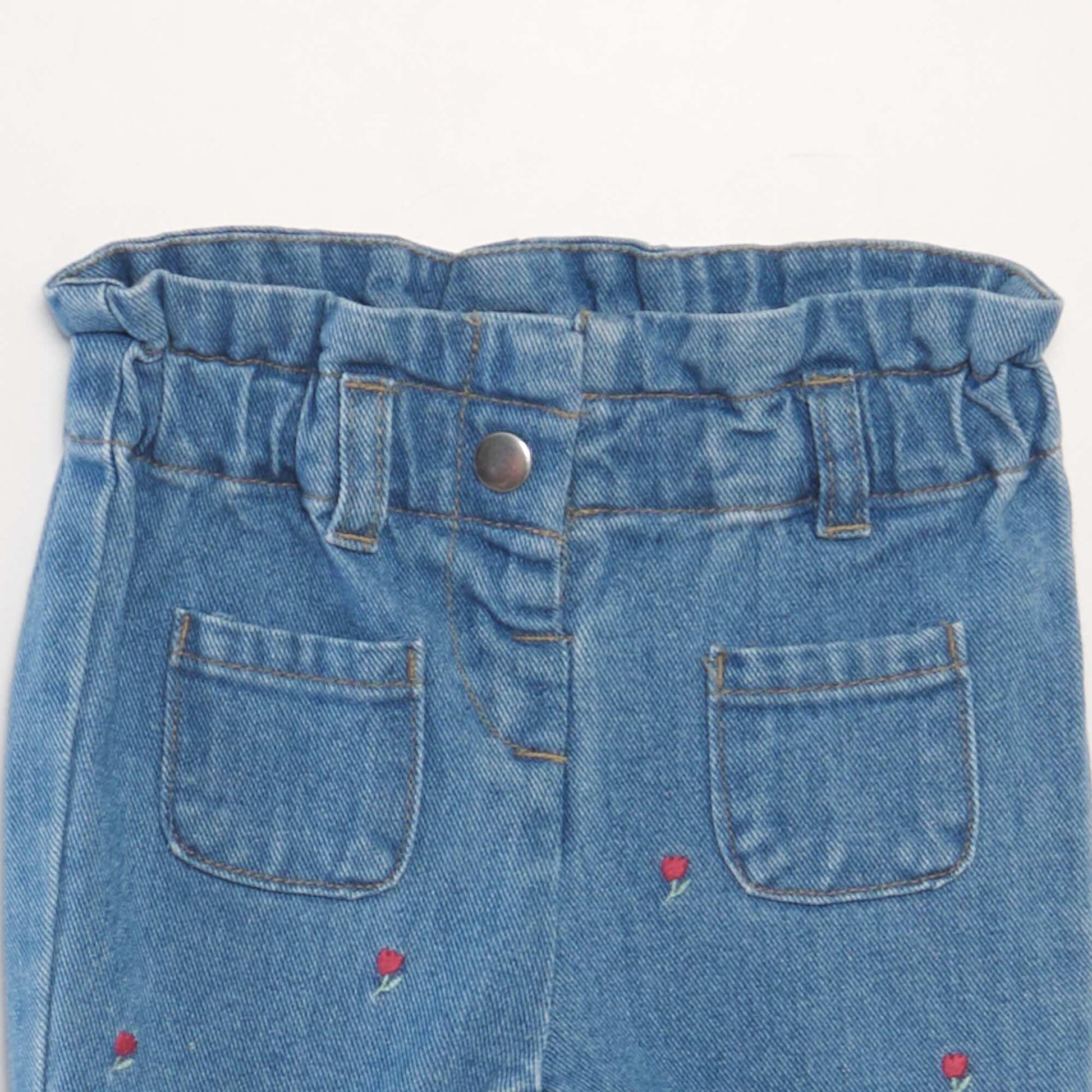 Pantalon en jean brod tulipes Bleu