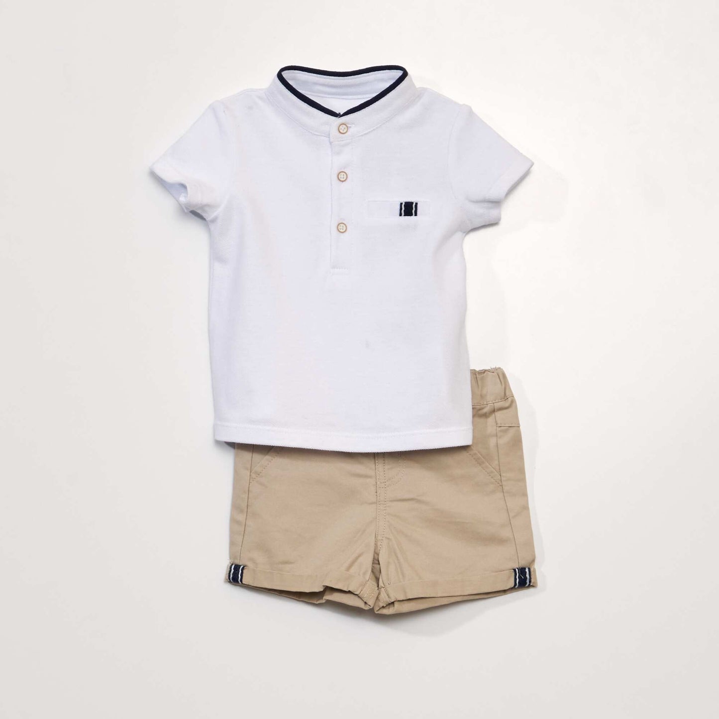 Ensemble 2 pi ces - Tee-shirt esprit polo + short en twill BEIGE