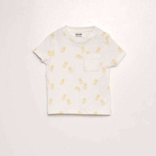 T-shirt imprim    poche Blanc pine