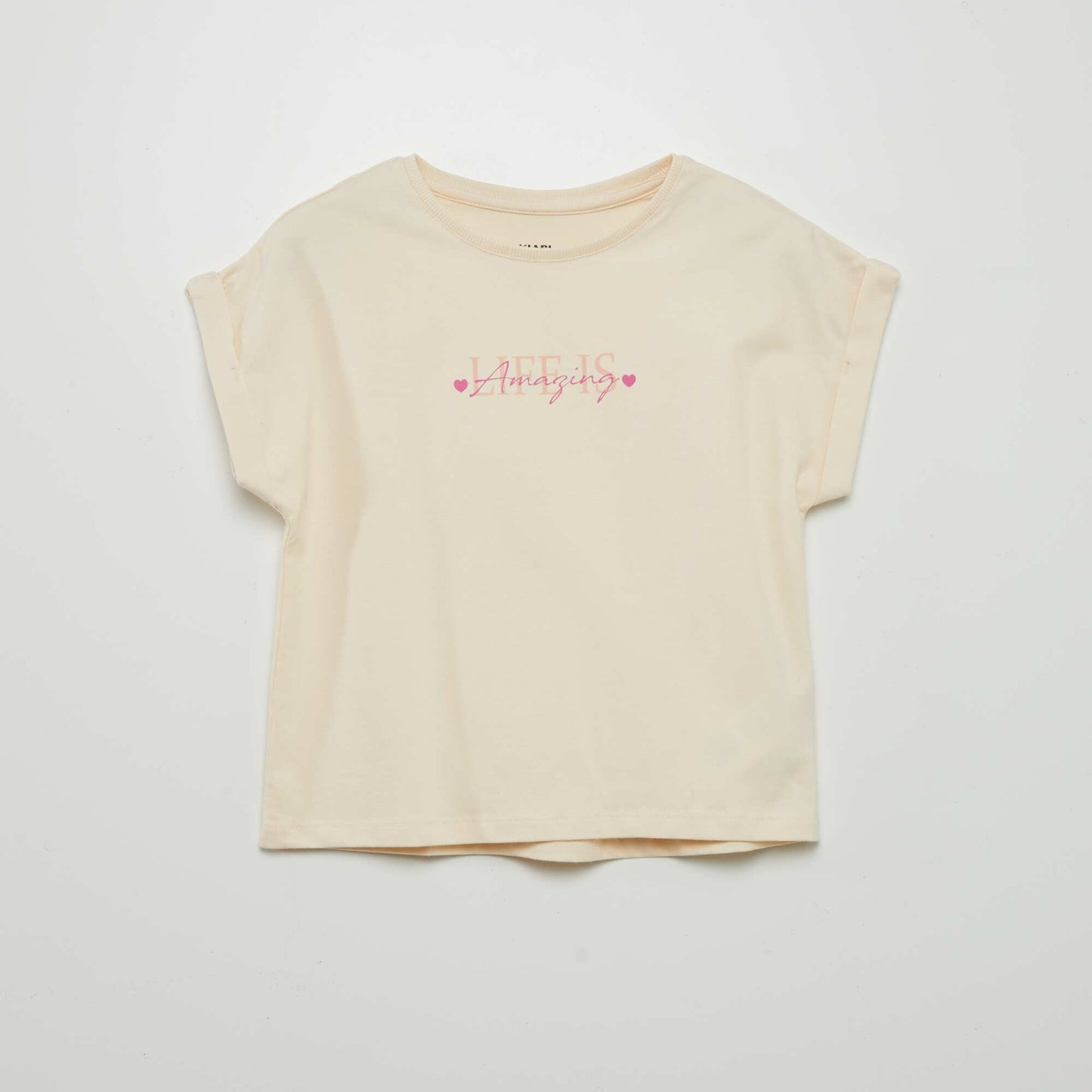 T-shirt imprim manches revers Beige